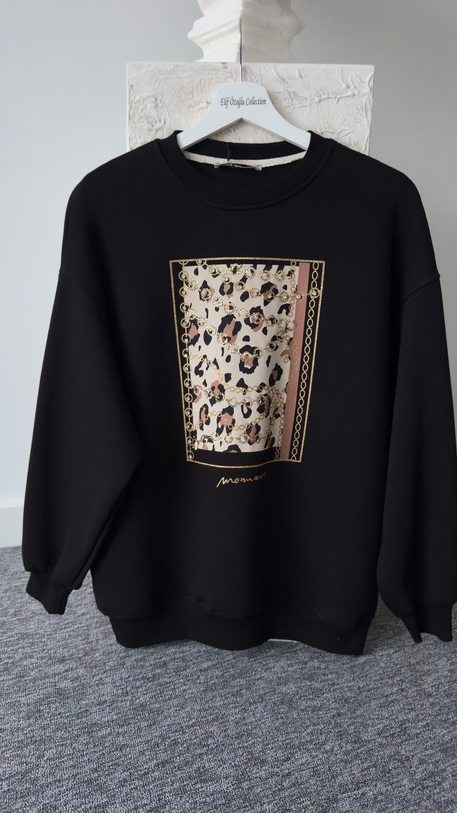 Ledon Leopar Baskı Siyah Sweat