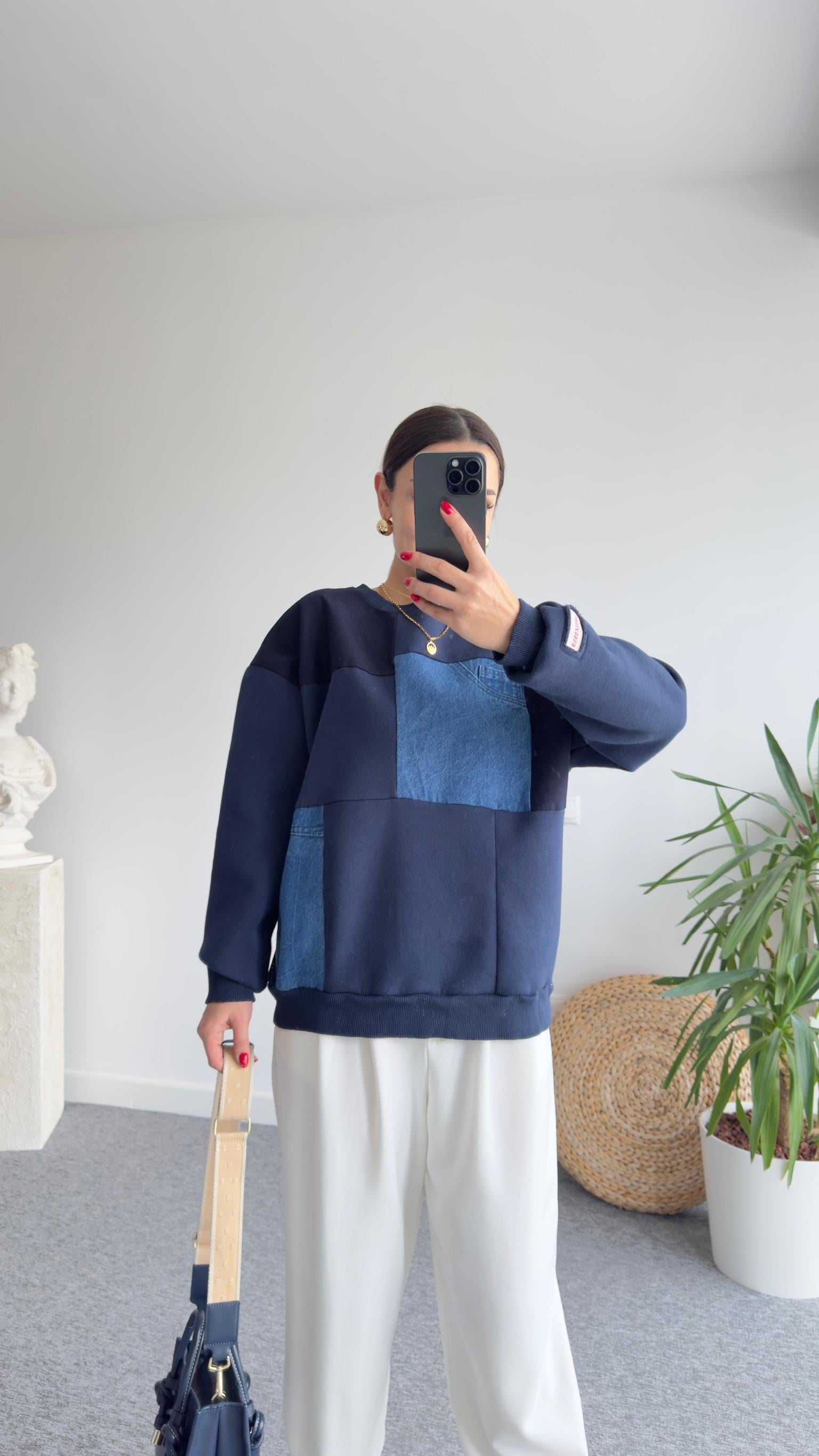 Kai Kot Parça Detay Lacivert Sweatshirt
