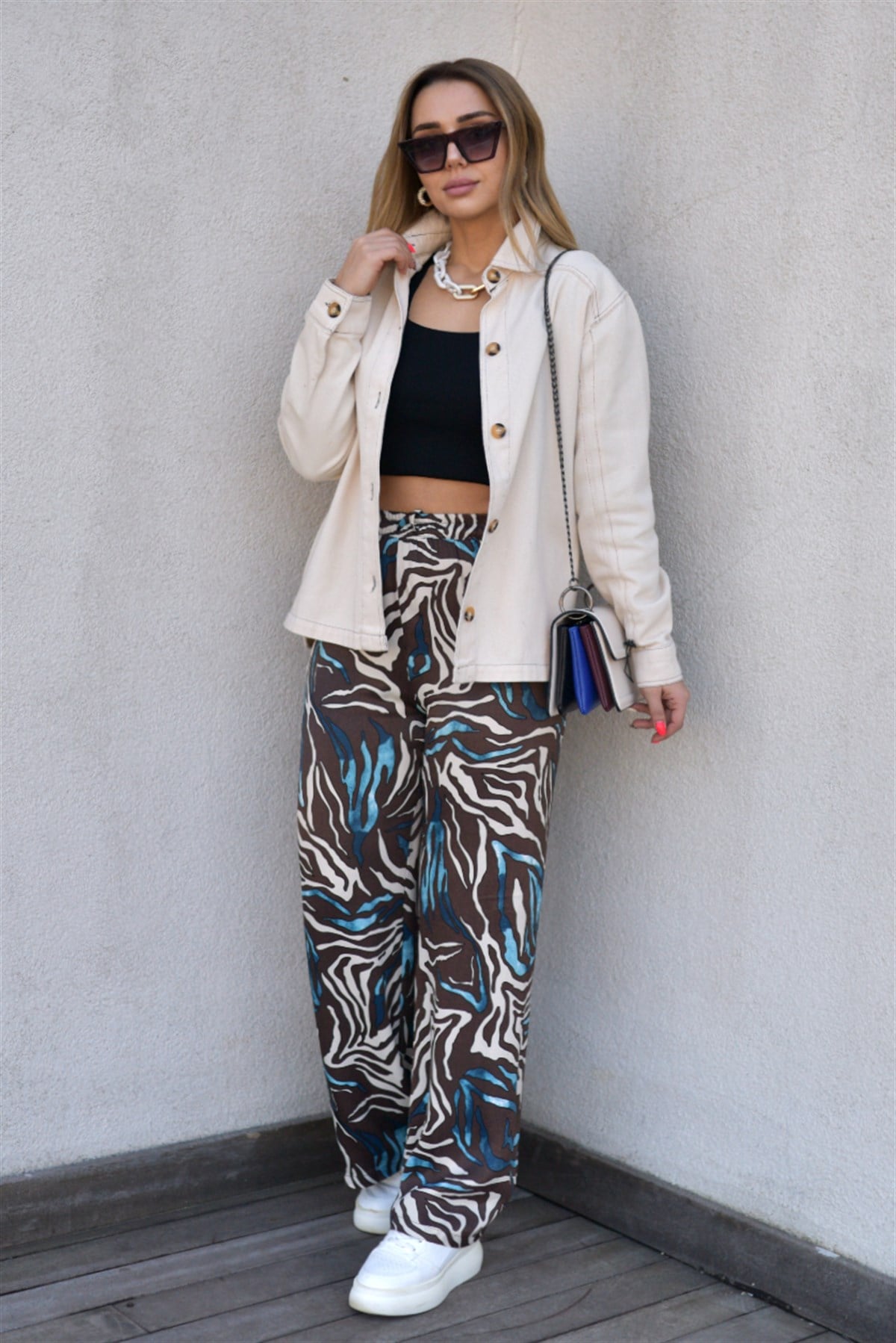 Zebra Desen Saten Pantolon