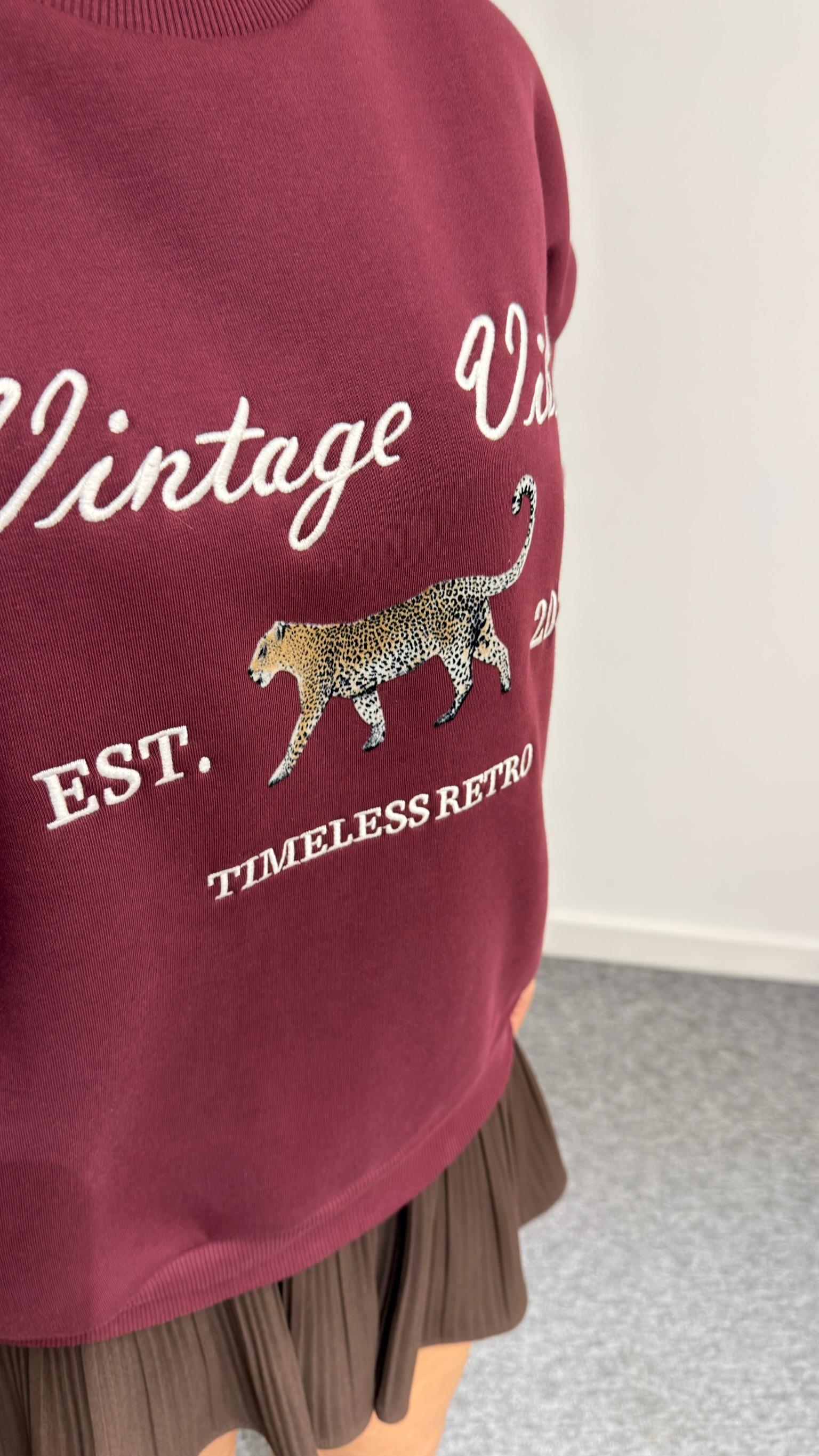 Vintage Wild Yazılı Bordo Sweatshirt