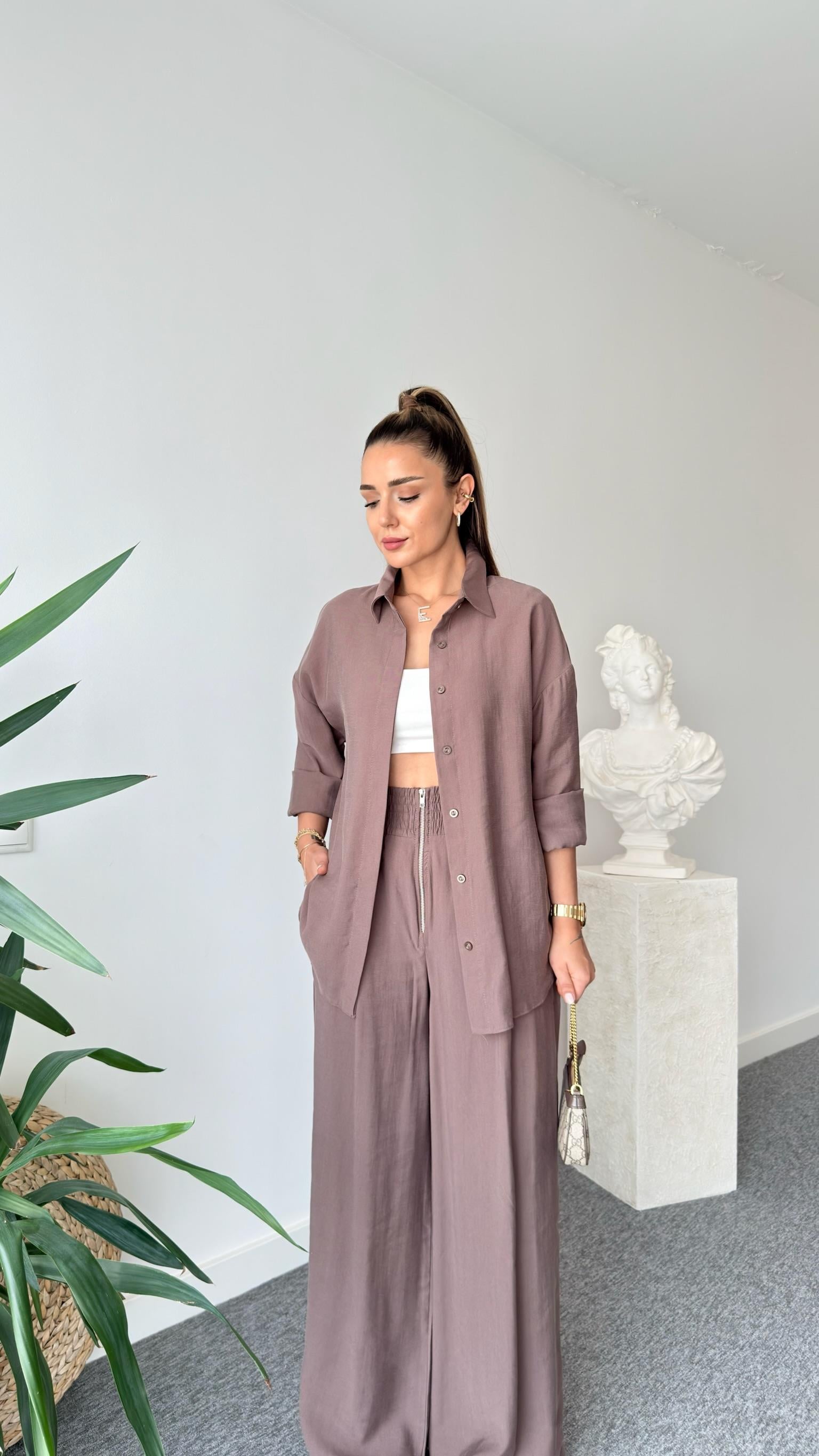 Kahve Mavir Fermuar Detaylı Tensel Takım