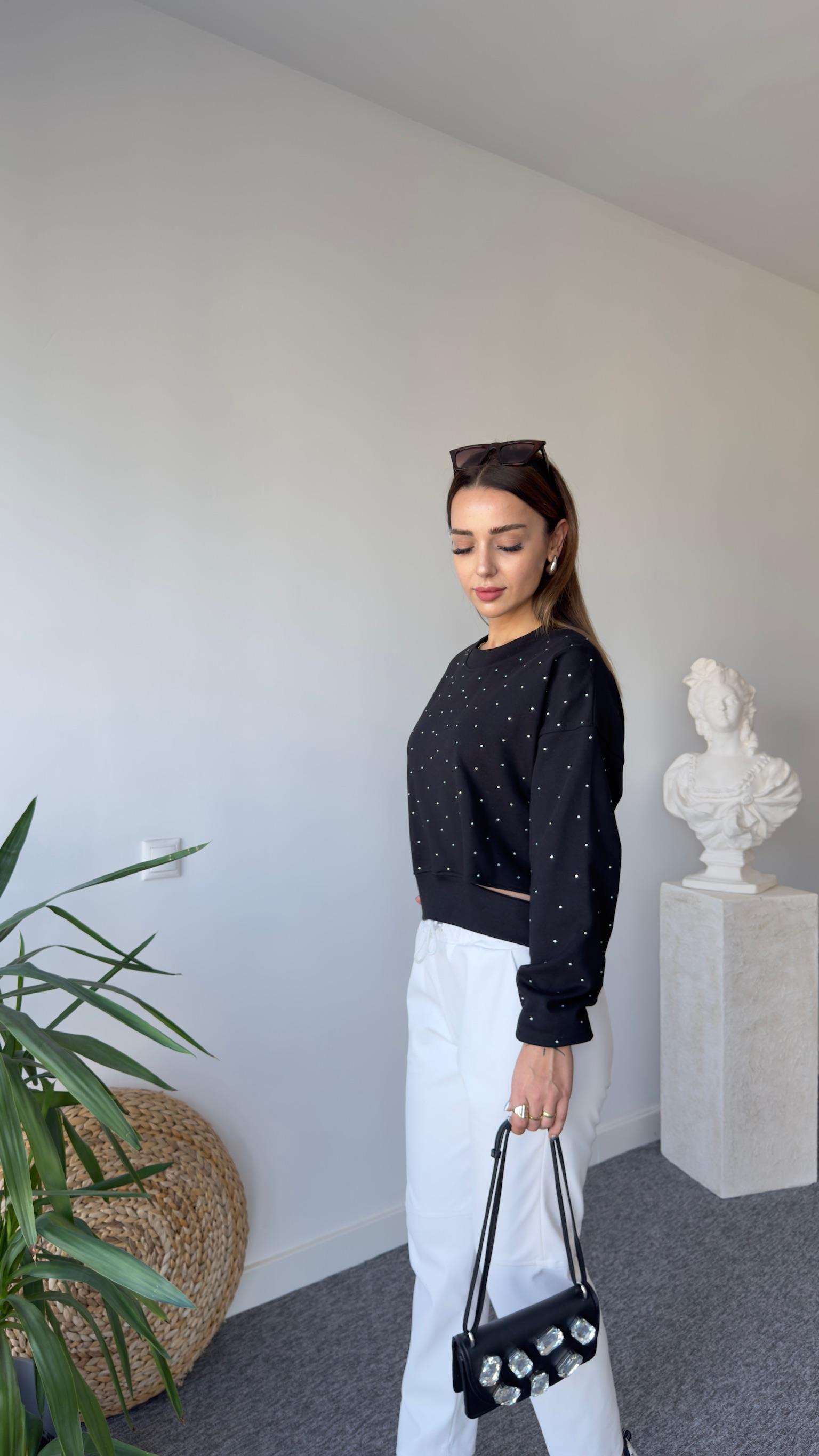 Lines Orj Model Taşlı Siyah Sweat