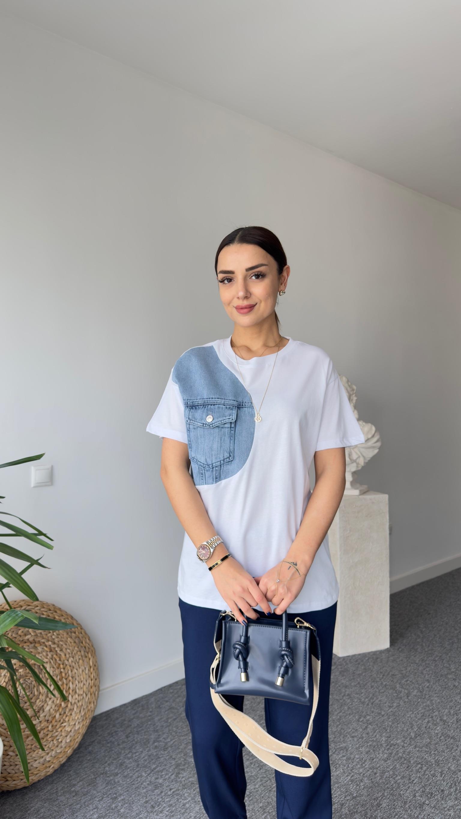 Zion Kot Detaylı Beyaz Tshirt