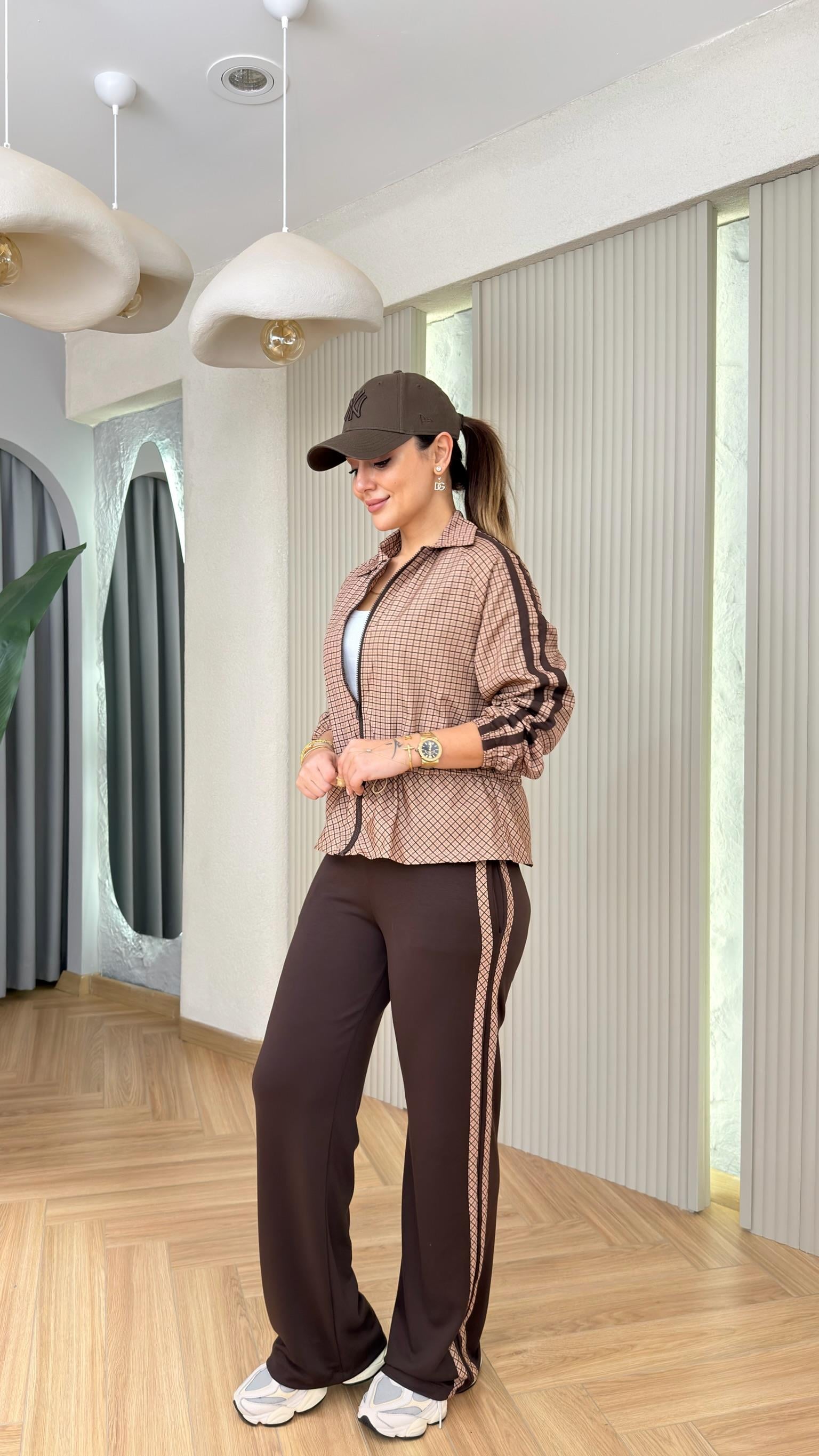 Lenix Ekoseli Bel Büzgülü Mix Takım