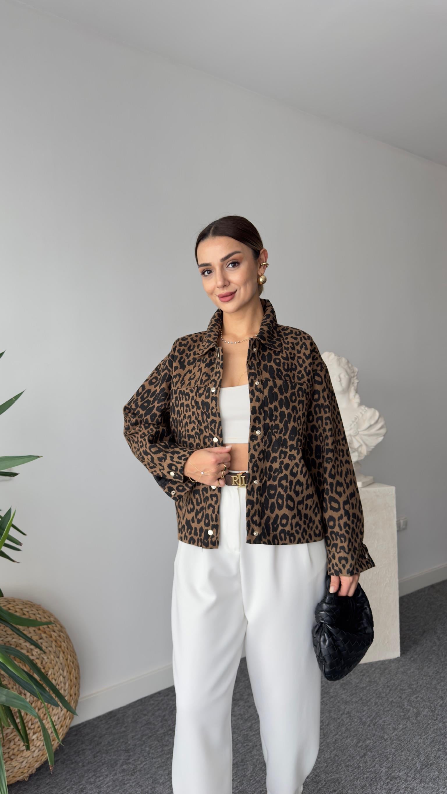 Serena Leopar Desenli Gömlek Ceket