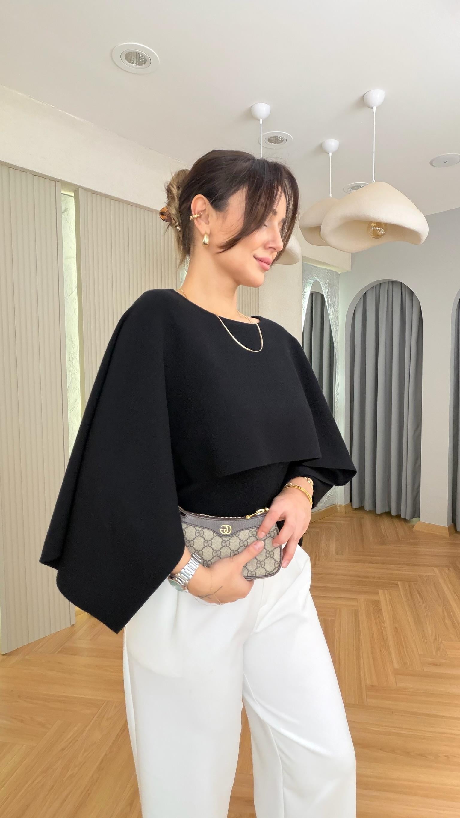 Siyah Zra Model Pelerin Triko Kazak
