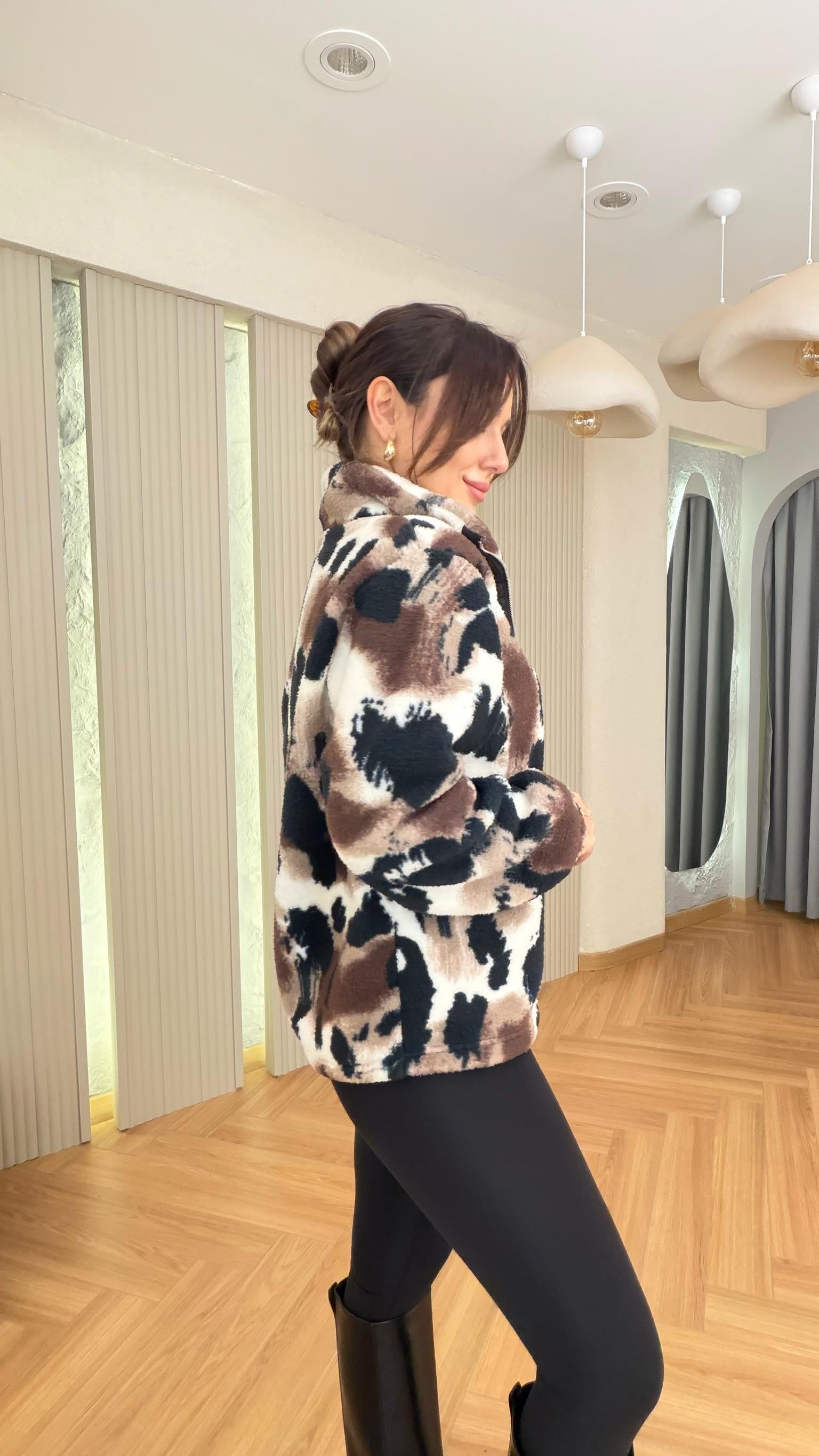 Tavia Yarım Fermuarlı Kahve Siyah Polar Sweat