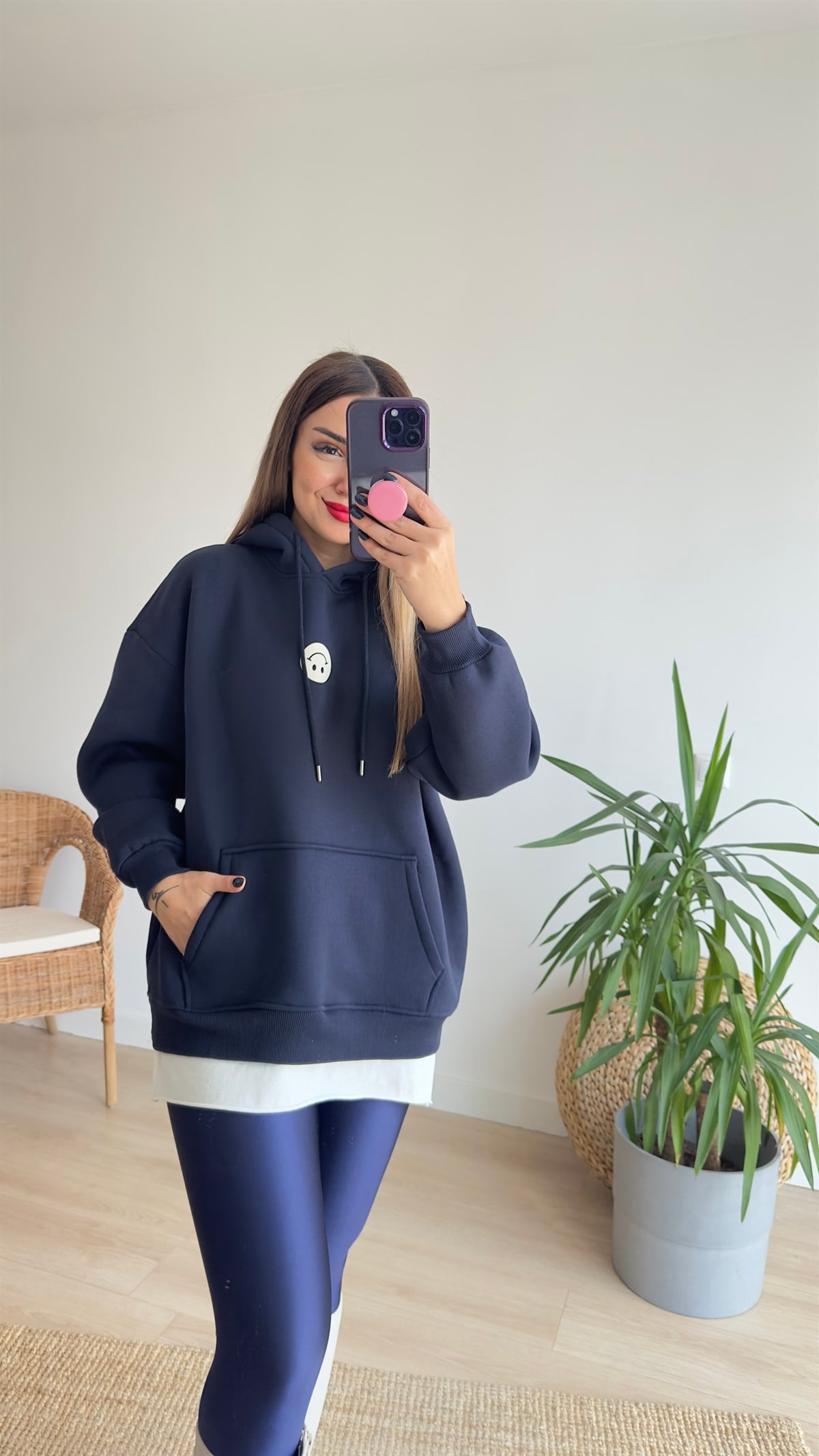 Gülücük Baskılı Şardonlu Lacivert Sweat