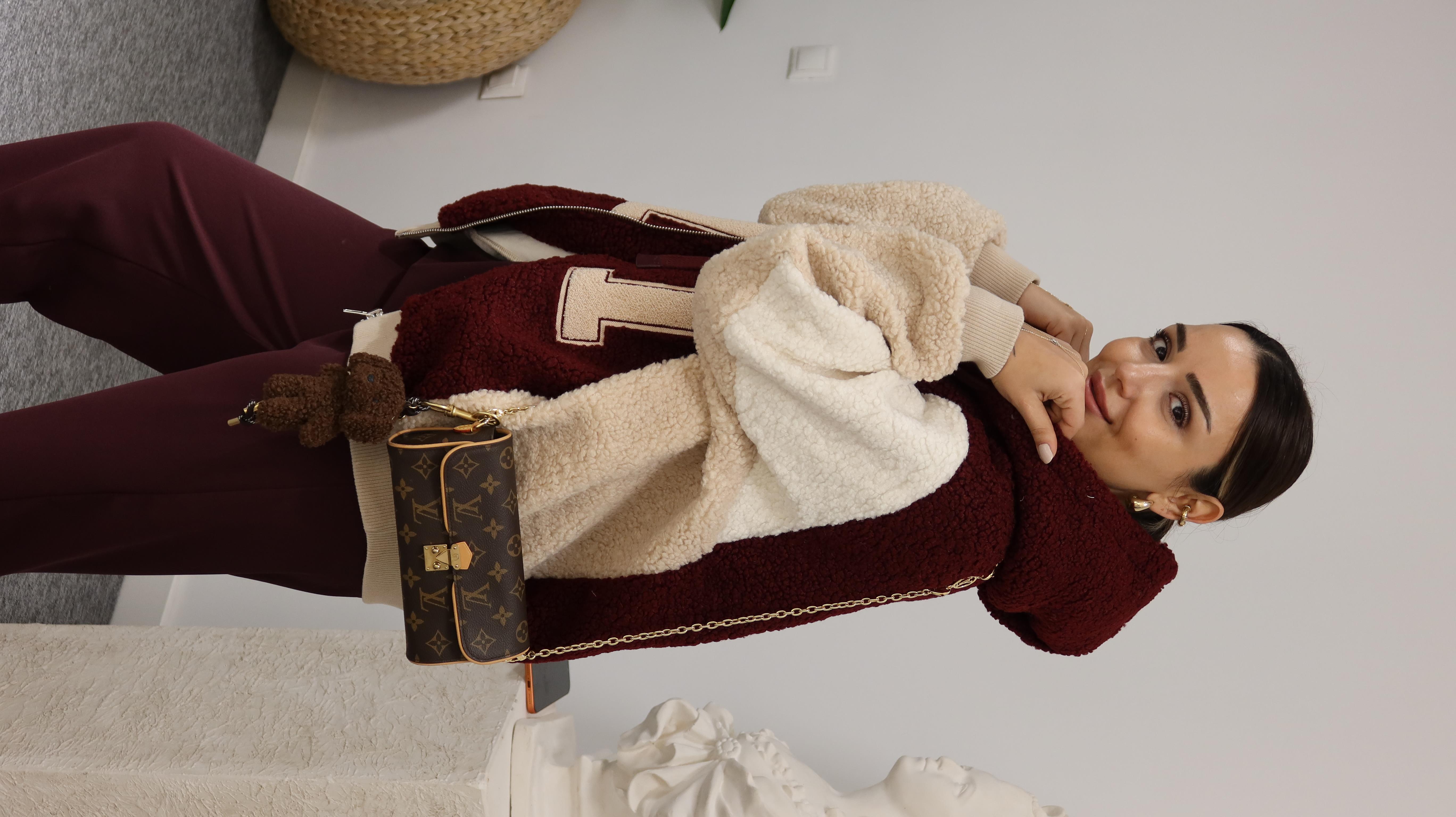 Bordo Premıum Yazı Detaylı Peluş Mont