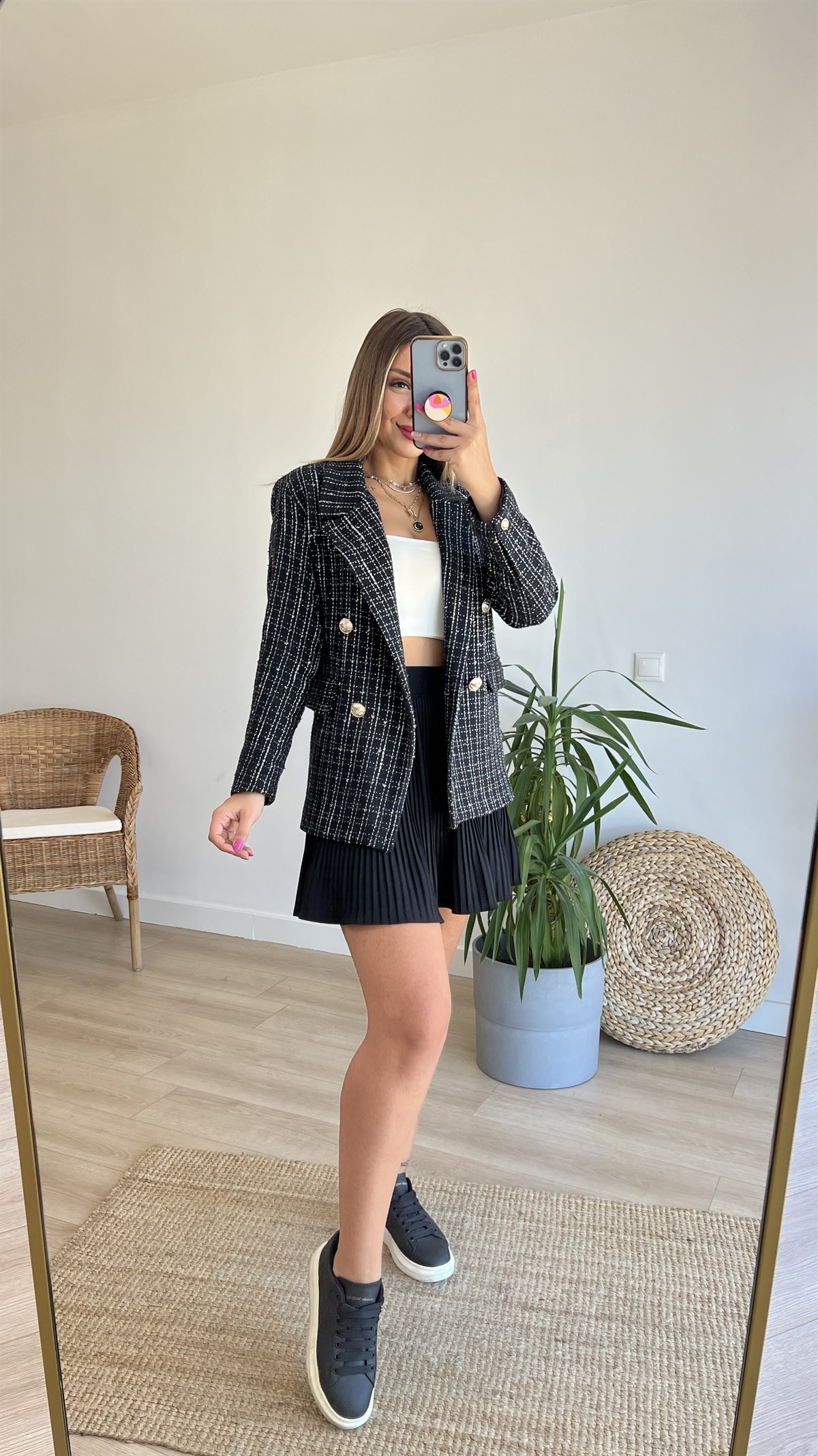 Siyah Beyaz Tüvit Blazer Ceket 