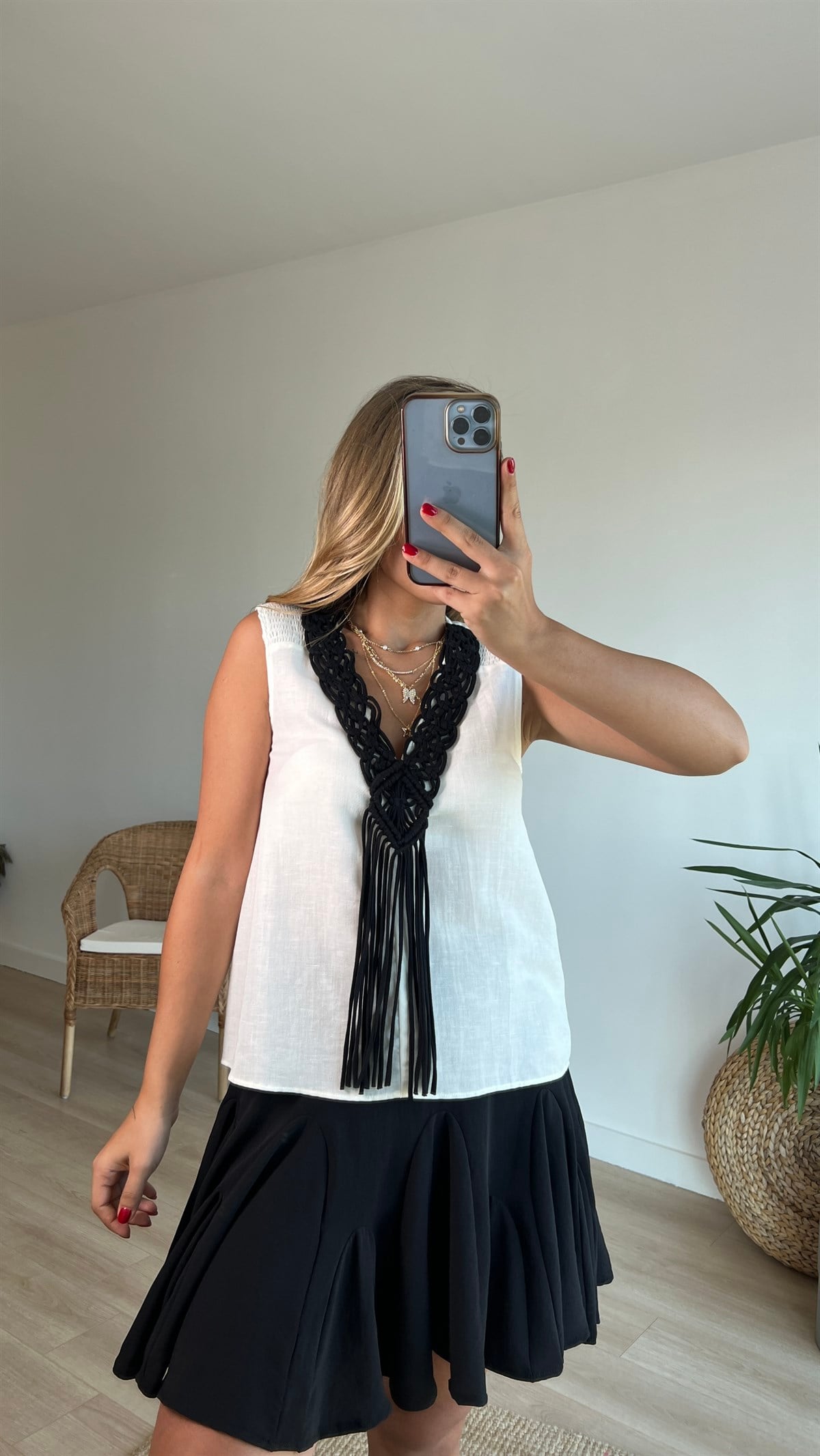 Orijinal Marka Makrome Detay Keten Bluz