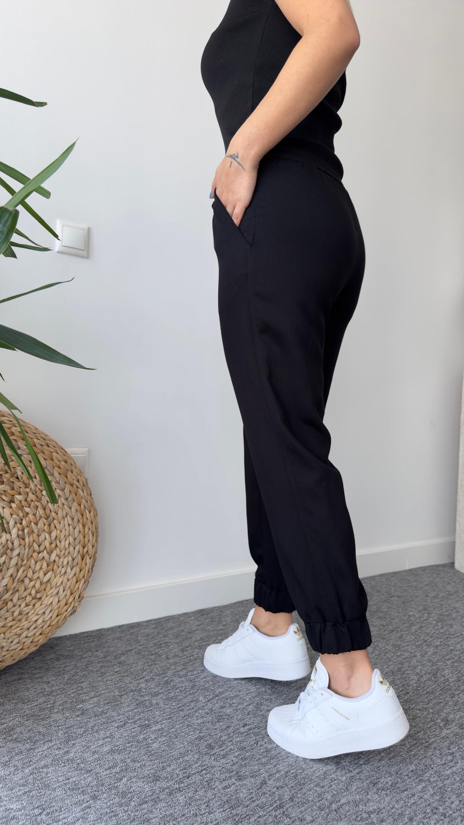 Paça Lastikli Siyah Modal Gabardin Pantolon