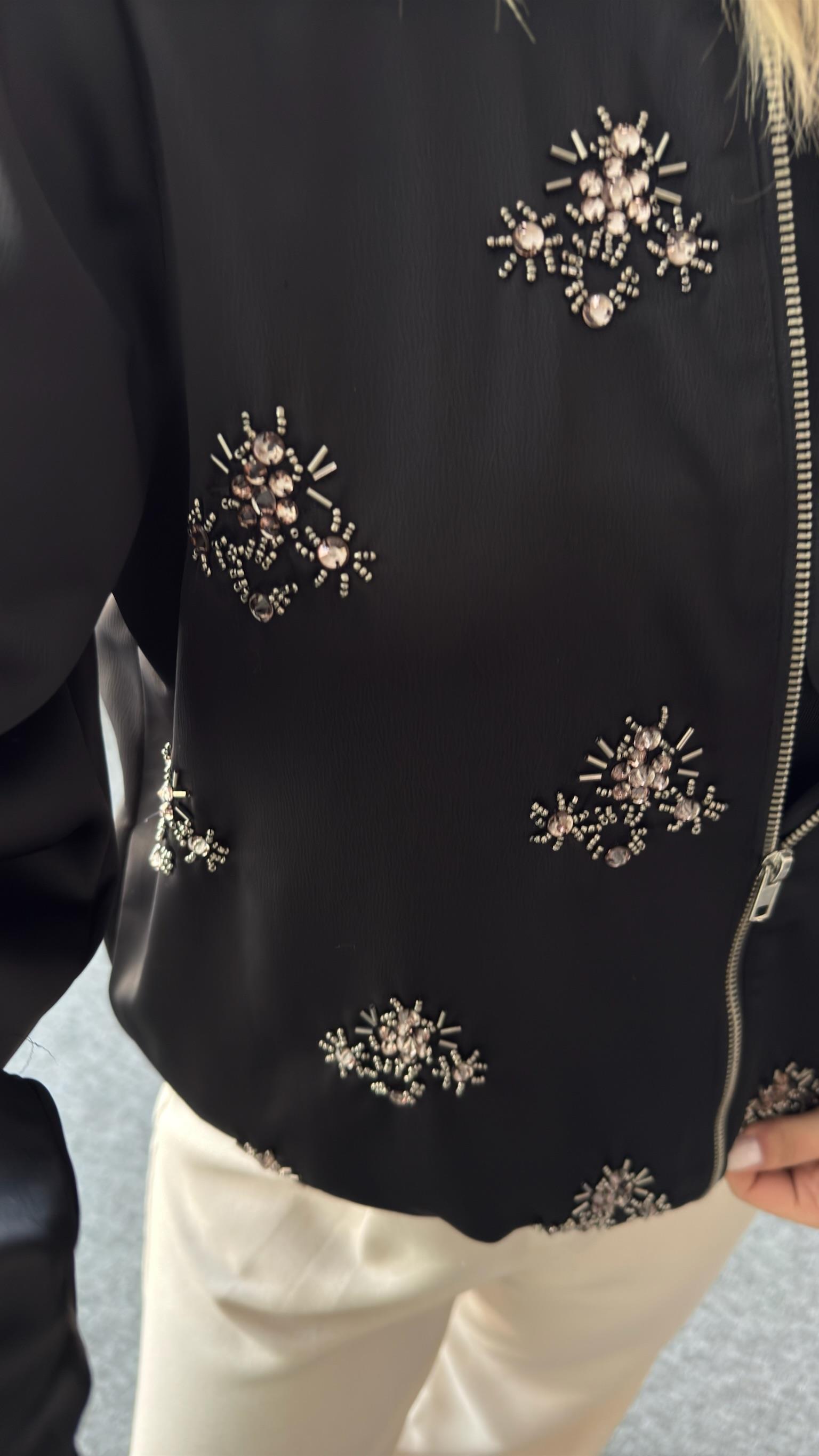 Flav Taş Detaylı Saten Bomber Ceket