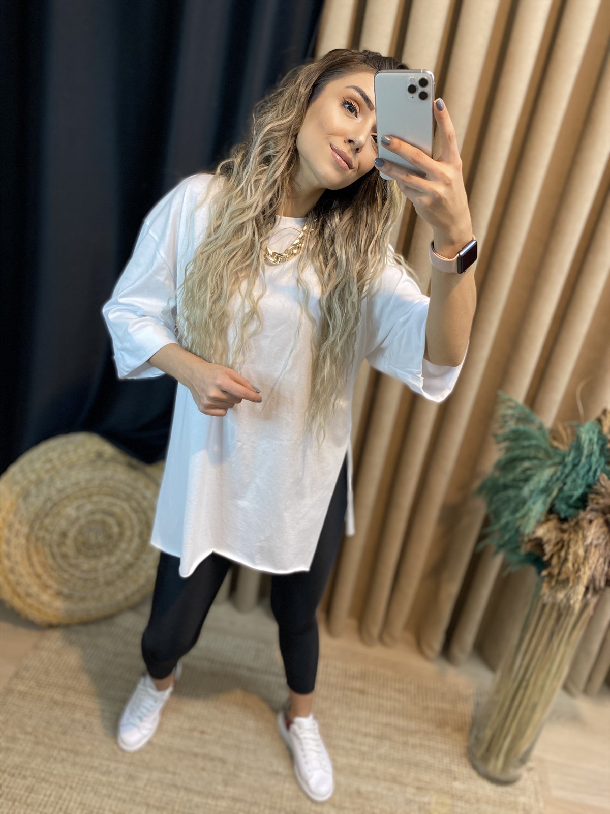 Beyaz Duble Kol Basic Tshirt
