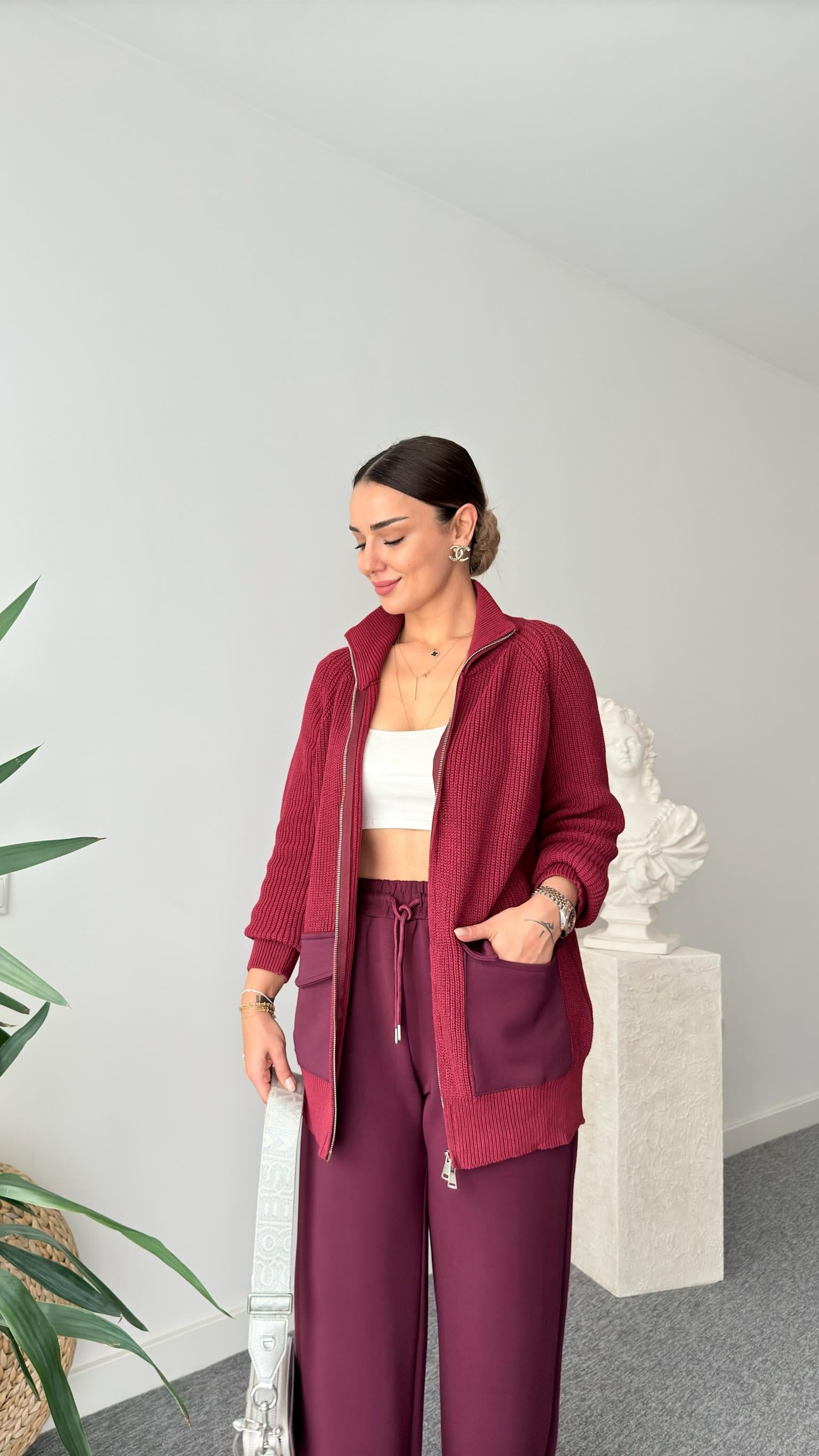 Bordo Triko Modal Mixli Tasarım Takım