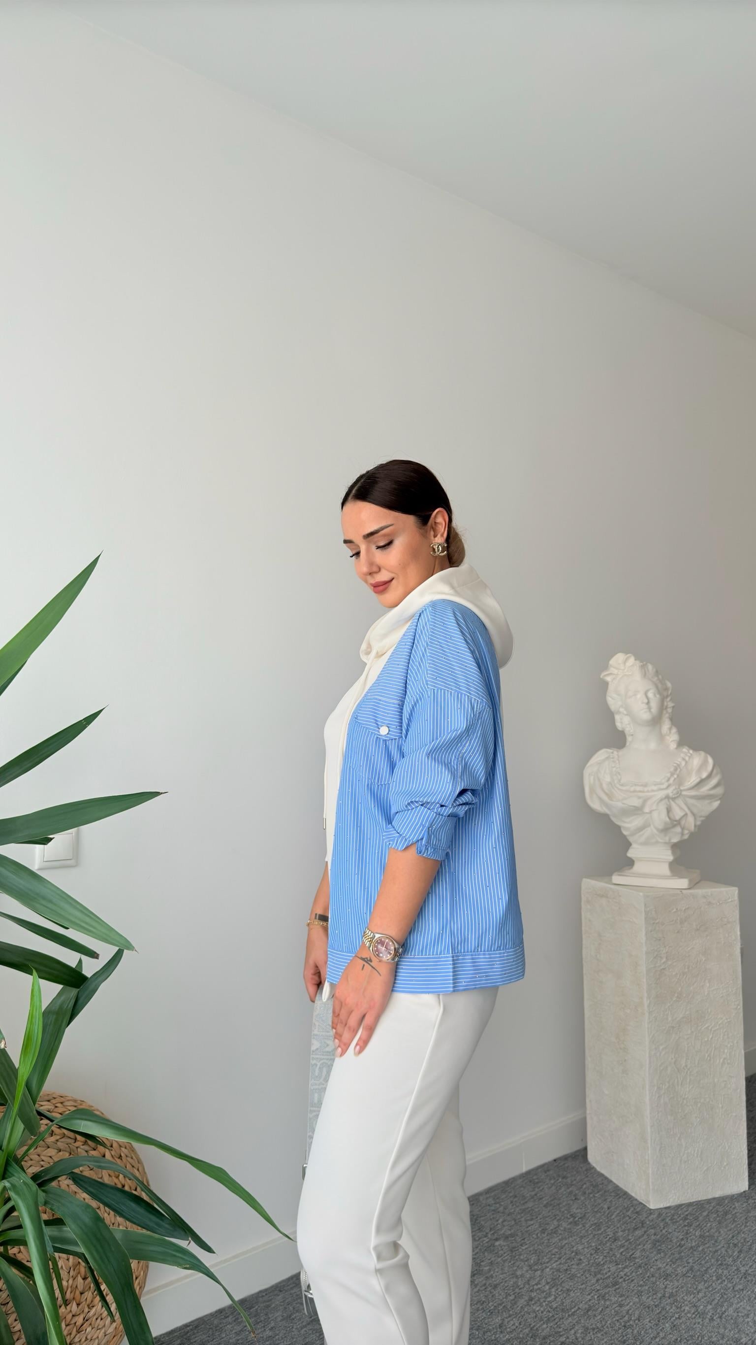 Quale Taşlı Poplin Garnili Modal Sweat