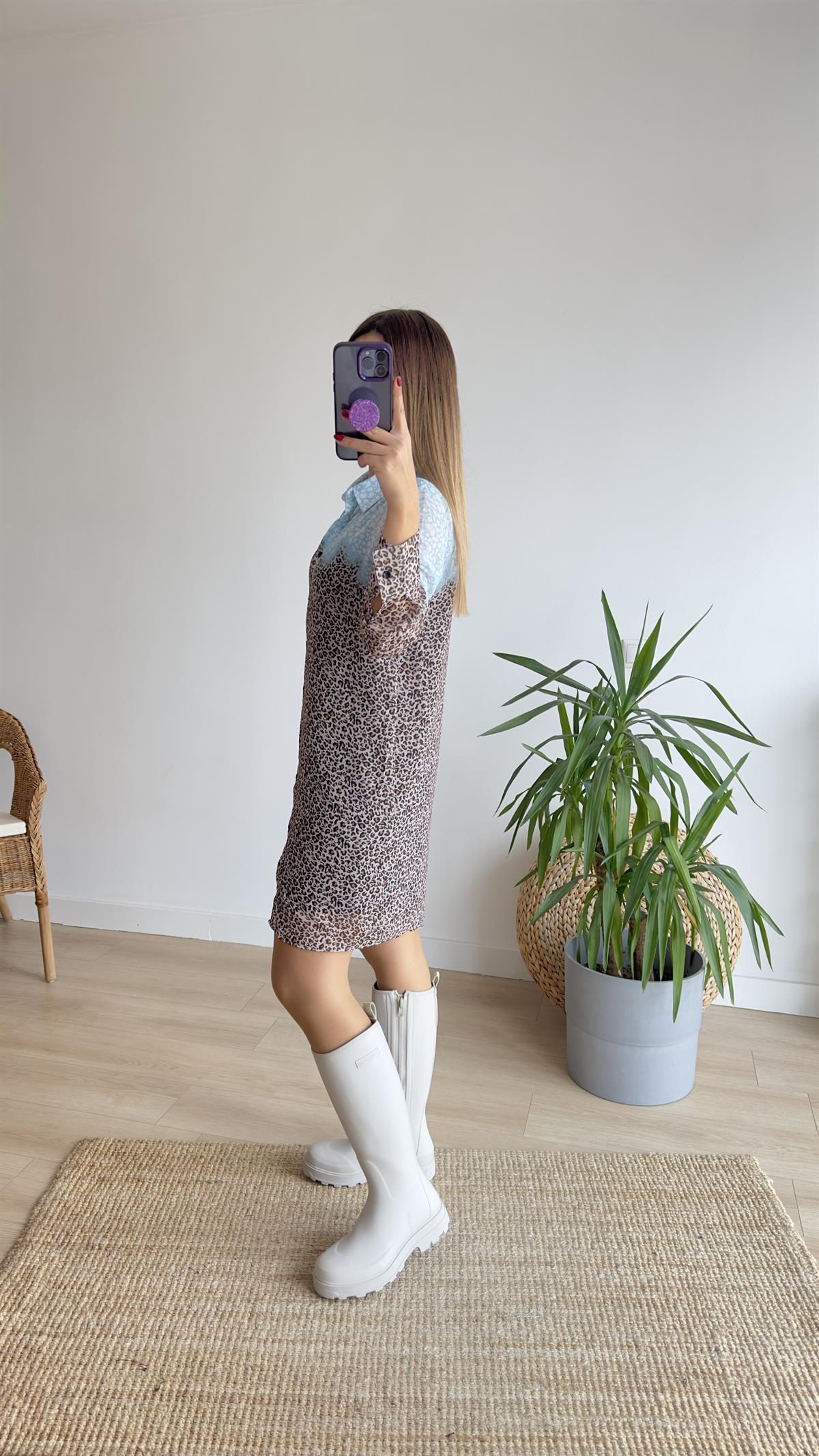 Marka Model Leopar Şifon Elbise 