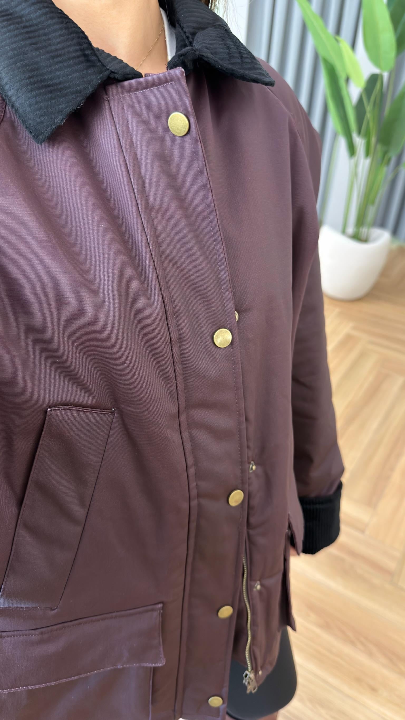 Bordo Viola Astarlı Kadife Detay Premium Mont