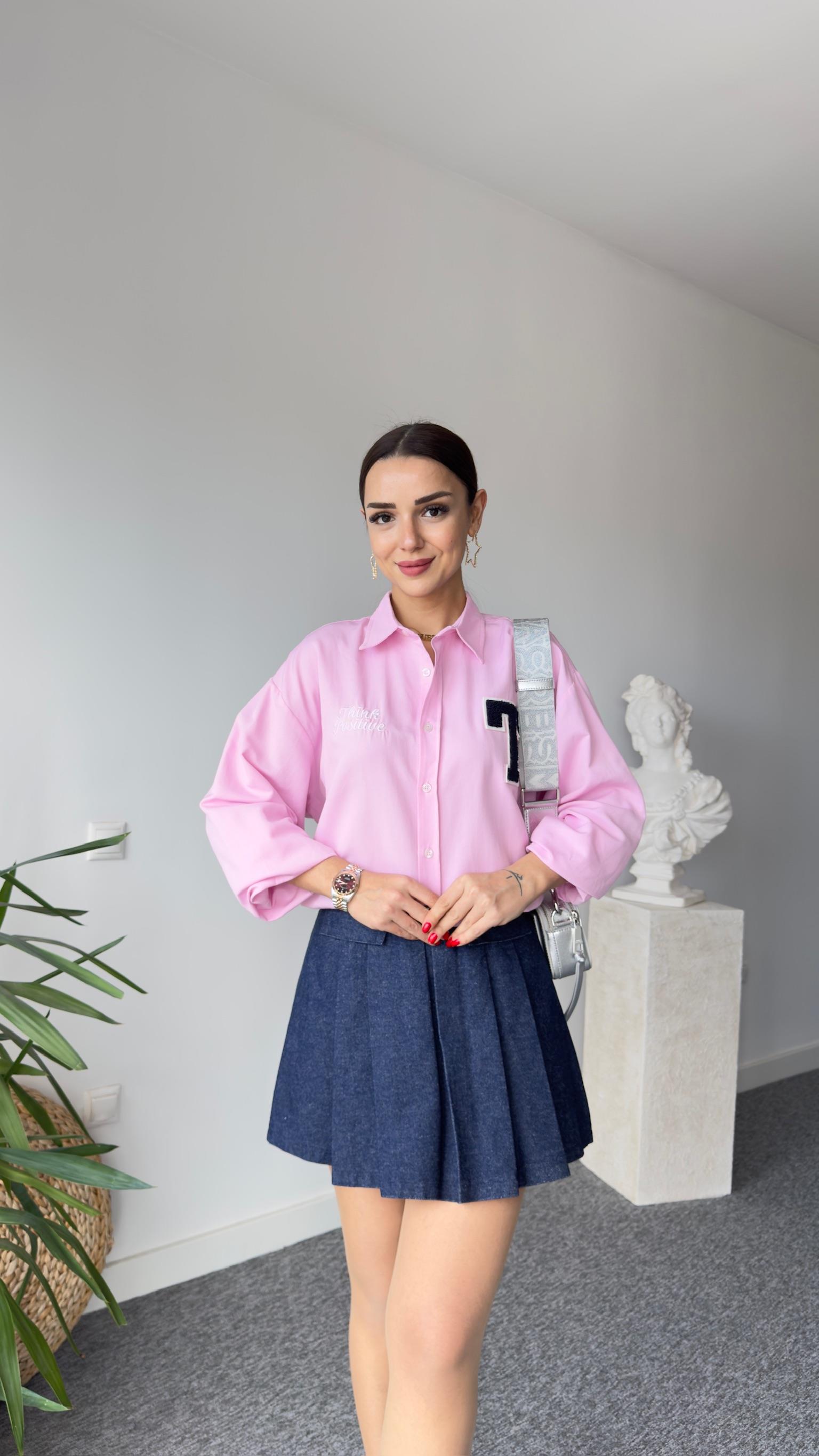 Orlan Harf Ve Yazı Detaylı Pembe Gömlek