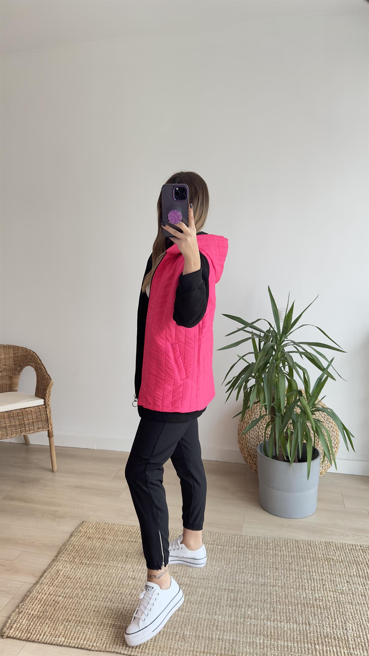 Penye Detaylı Pembe Kapitone Ceket