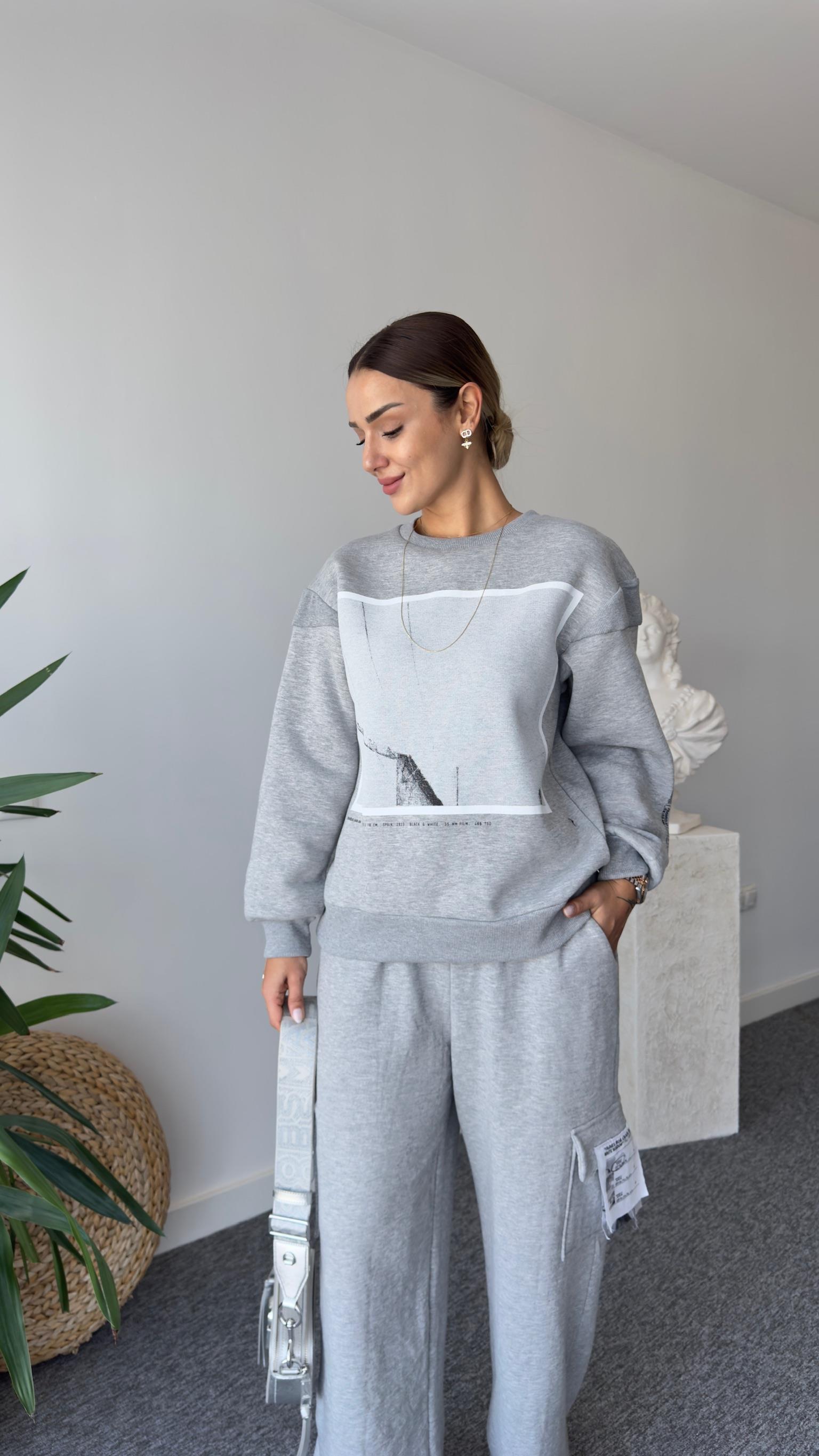 Bracha Etiket Ve Baskılı Gri Sweat