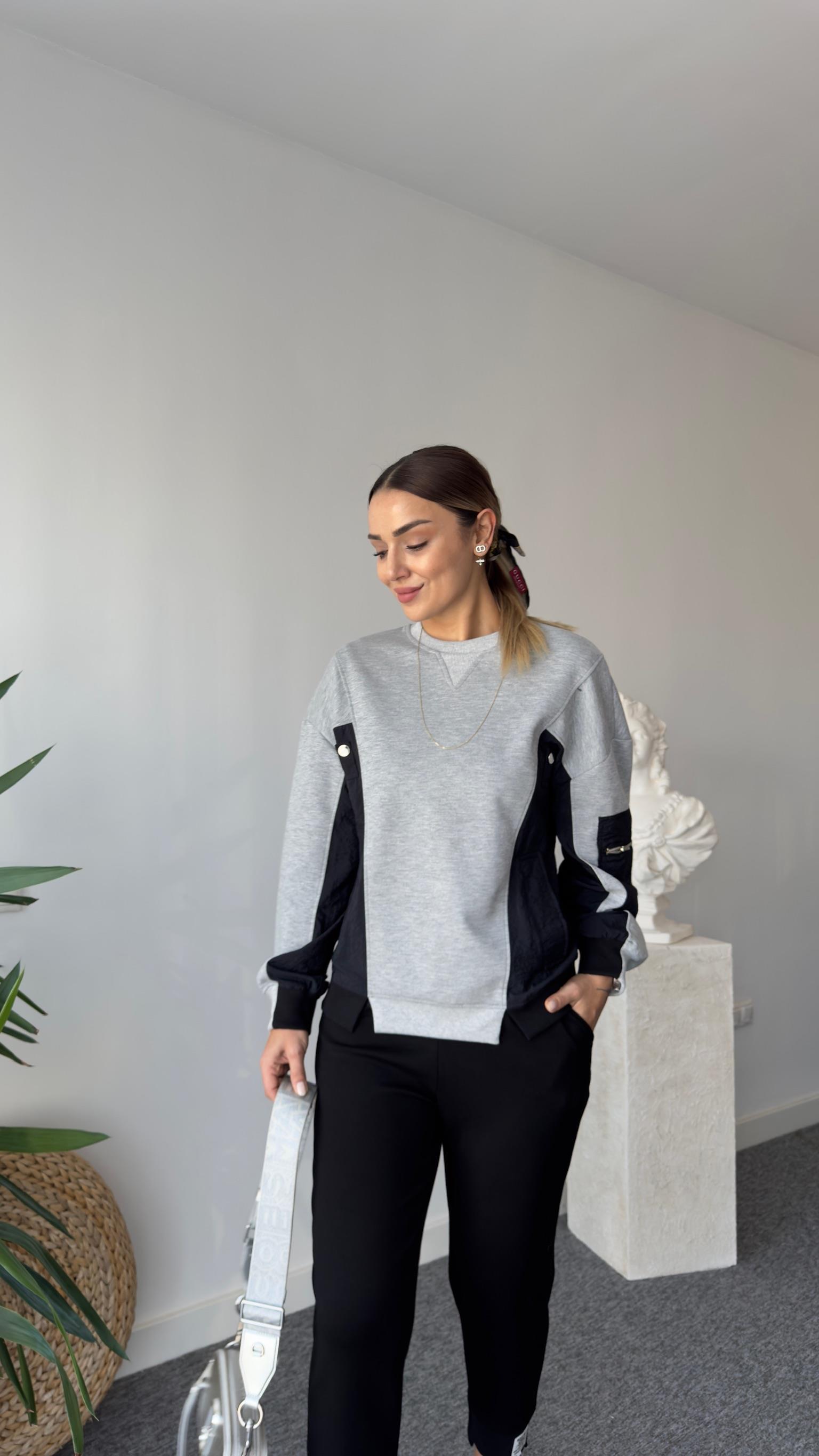 Orso Tws Model Kollar Paraşütlü Gri Sweatshirt