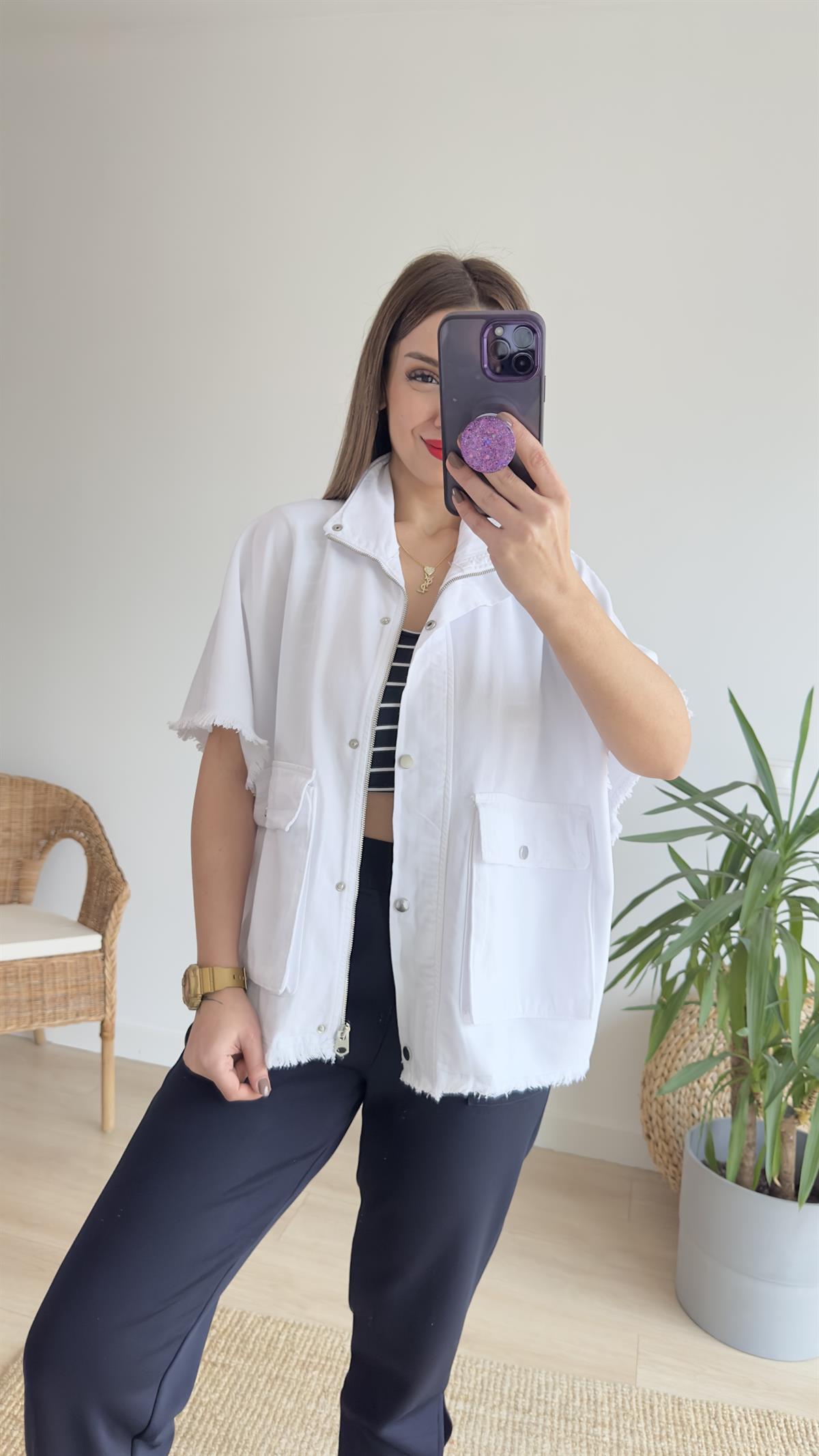 Cepli Oversize Beyaz Yelek