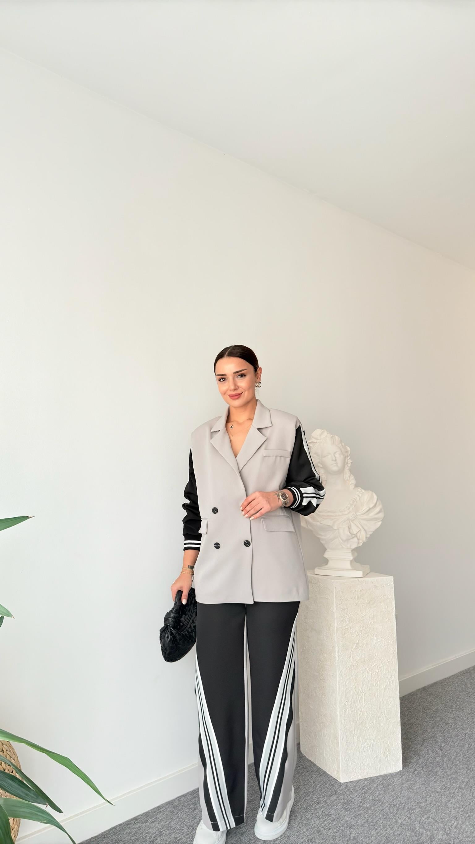 Şeritli Pantolon Blazer Ceket Takım