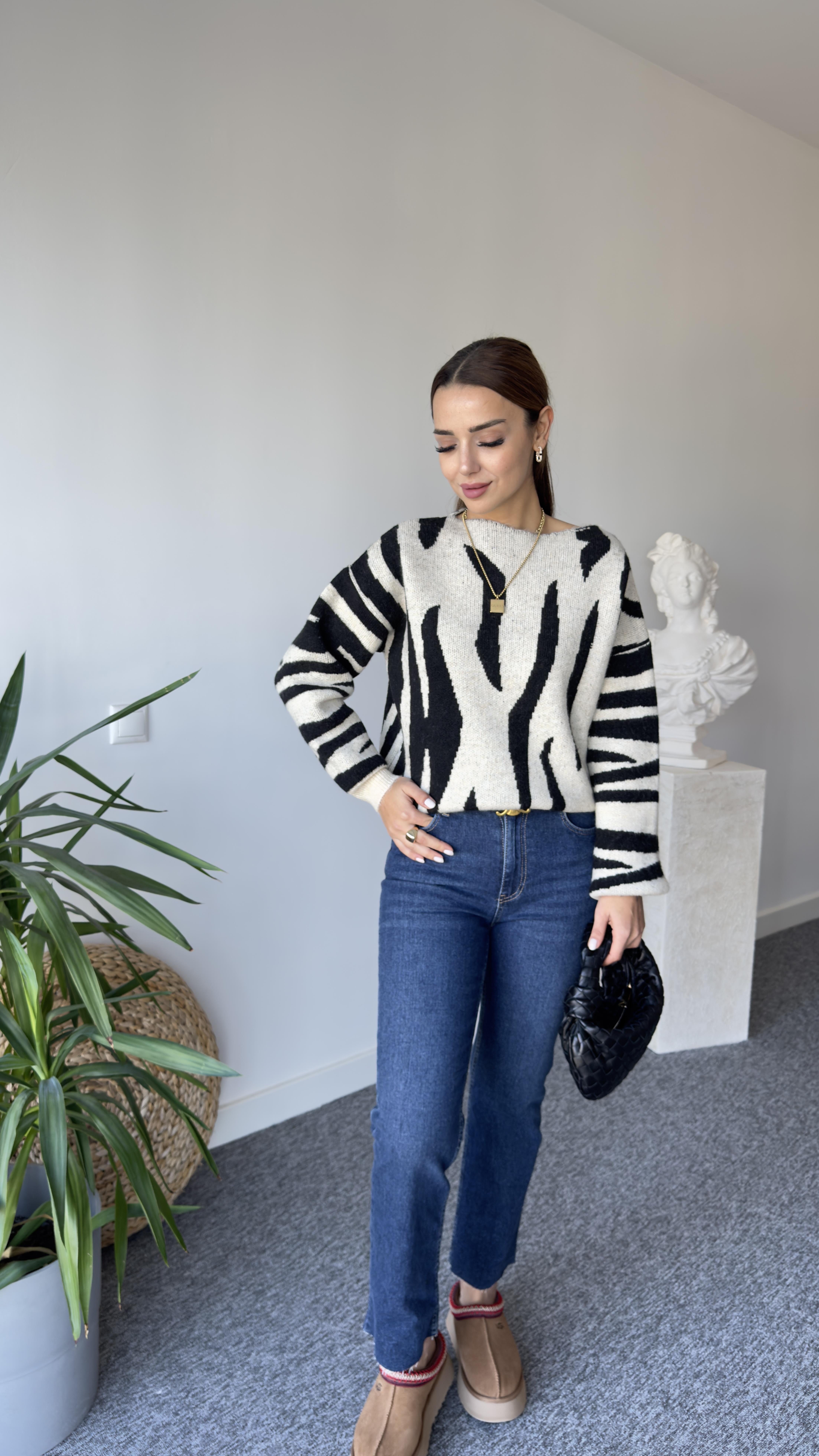 Moss Zebra Desen Salaş Kazak