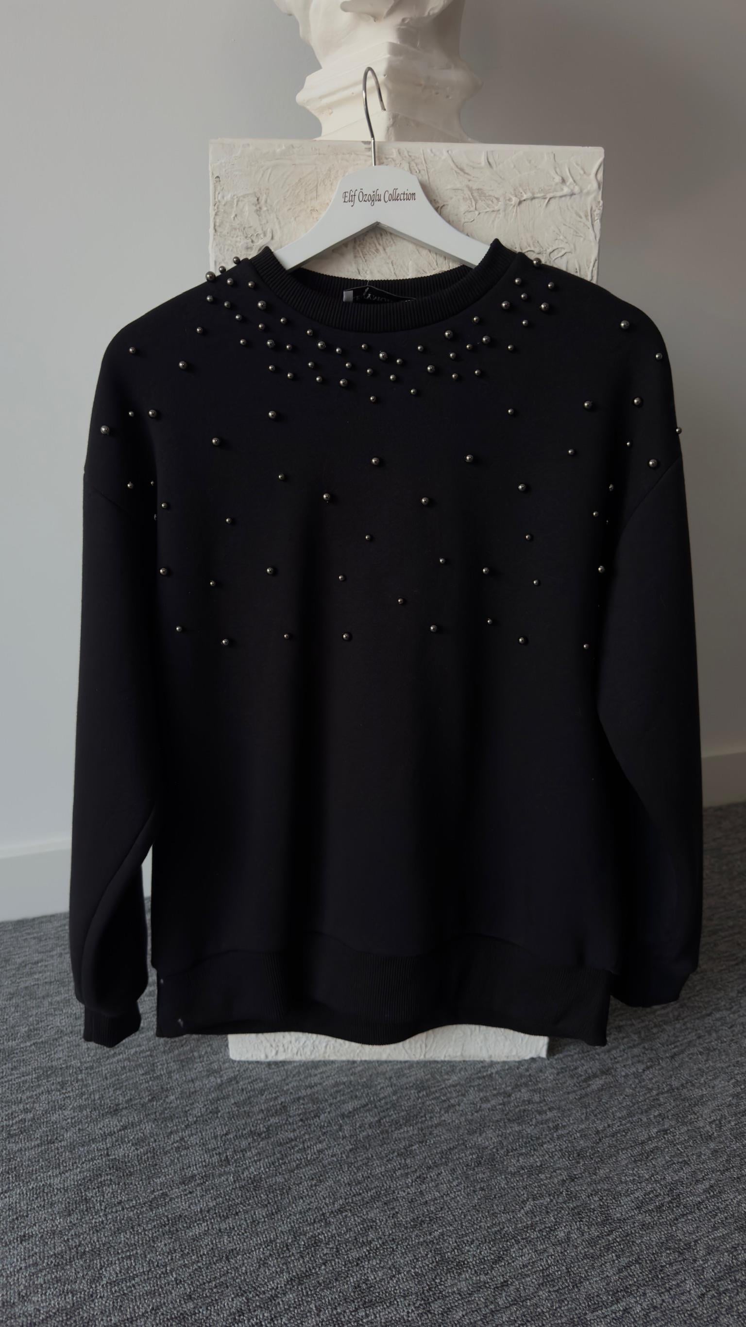 Mood İncili Siyah Sweatshirt