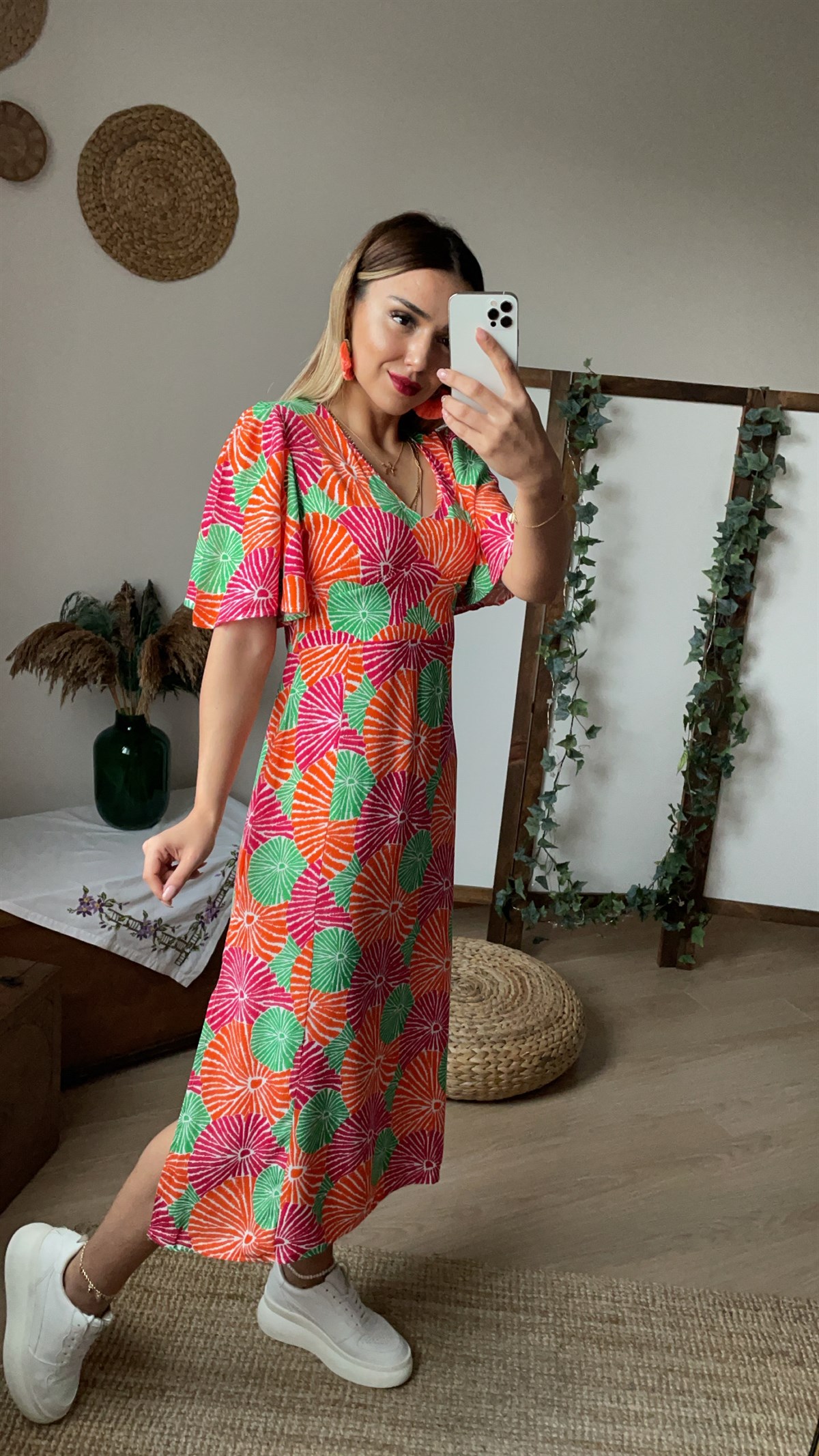 Floral Desen Viskon Elbise