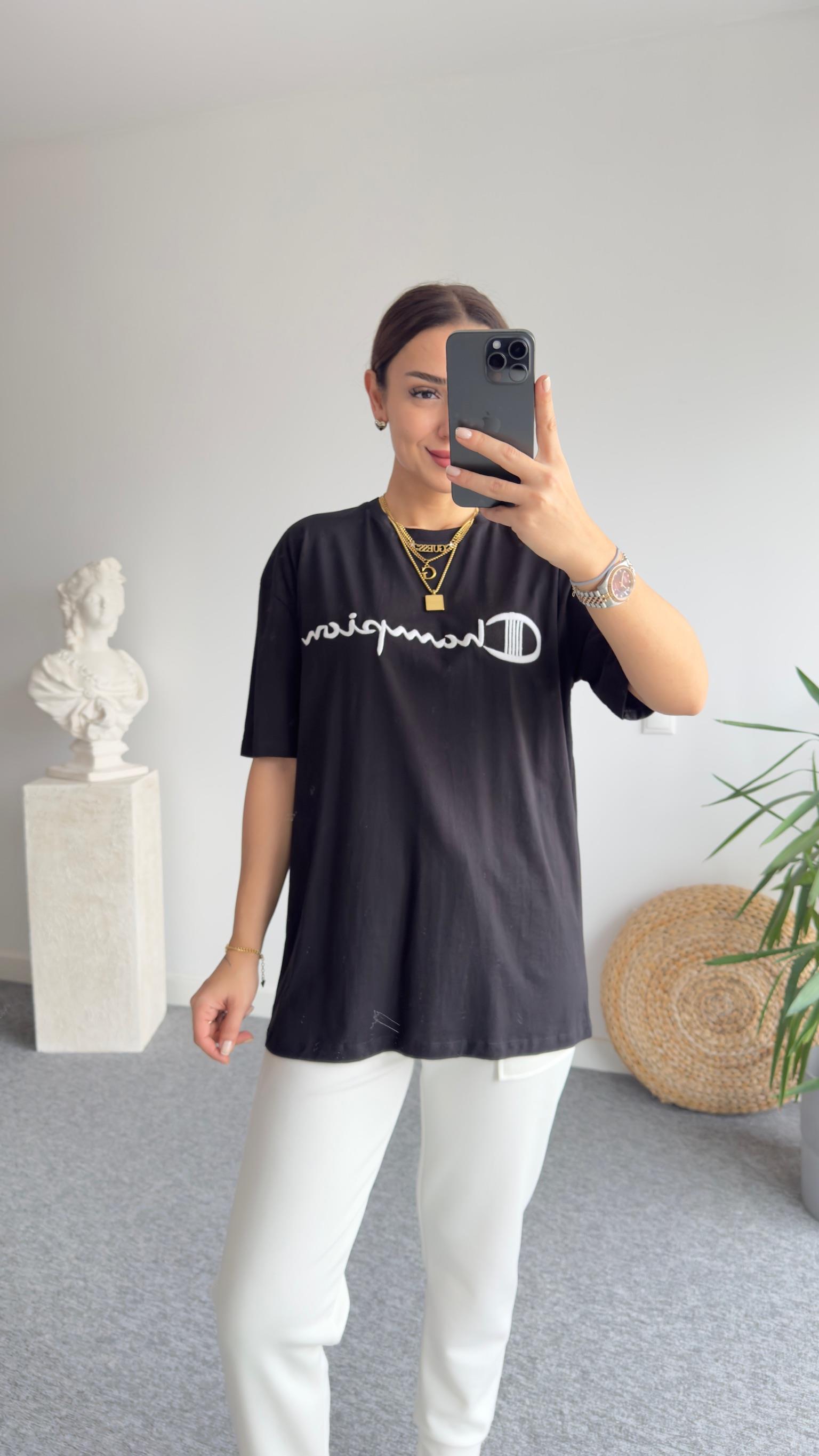 Champion Yazılı Siyah Tshirt