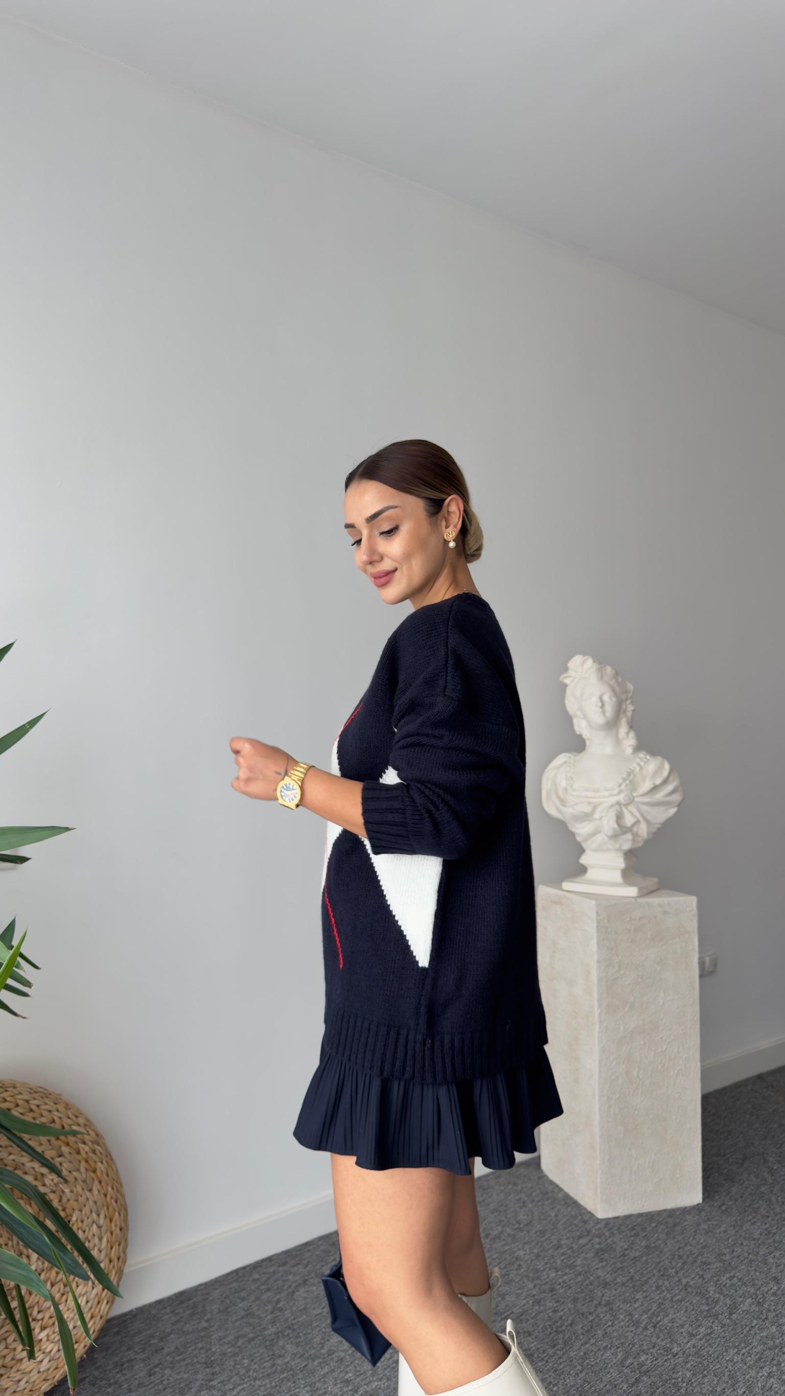 Mngo Lacivert Baklava Desen Kazak