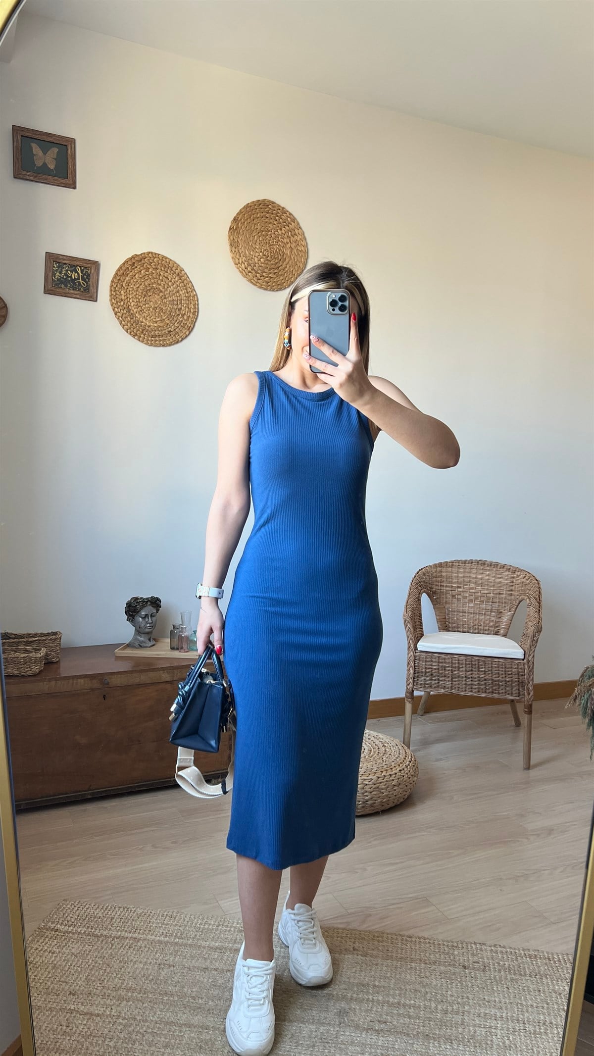 İndigo Fitilli Basic Elbise