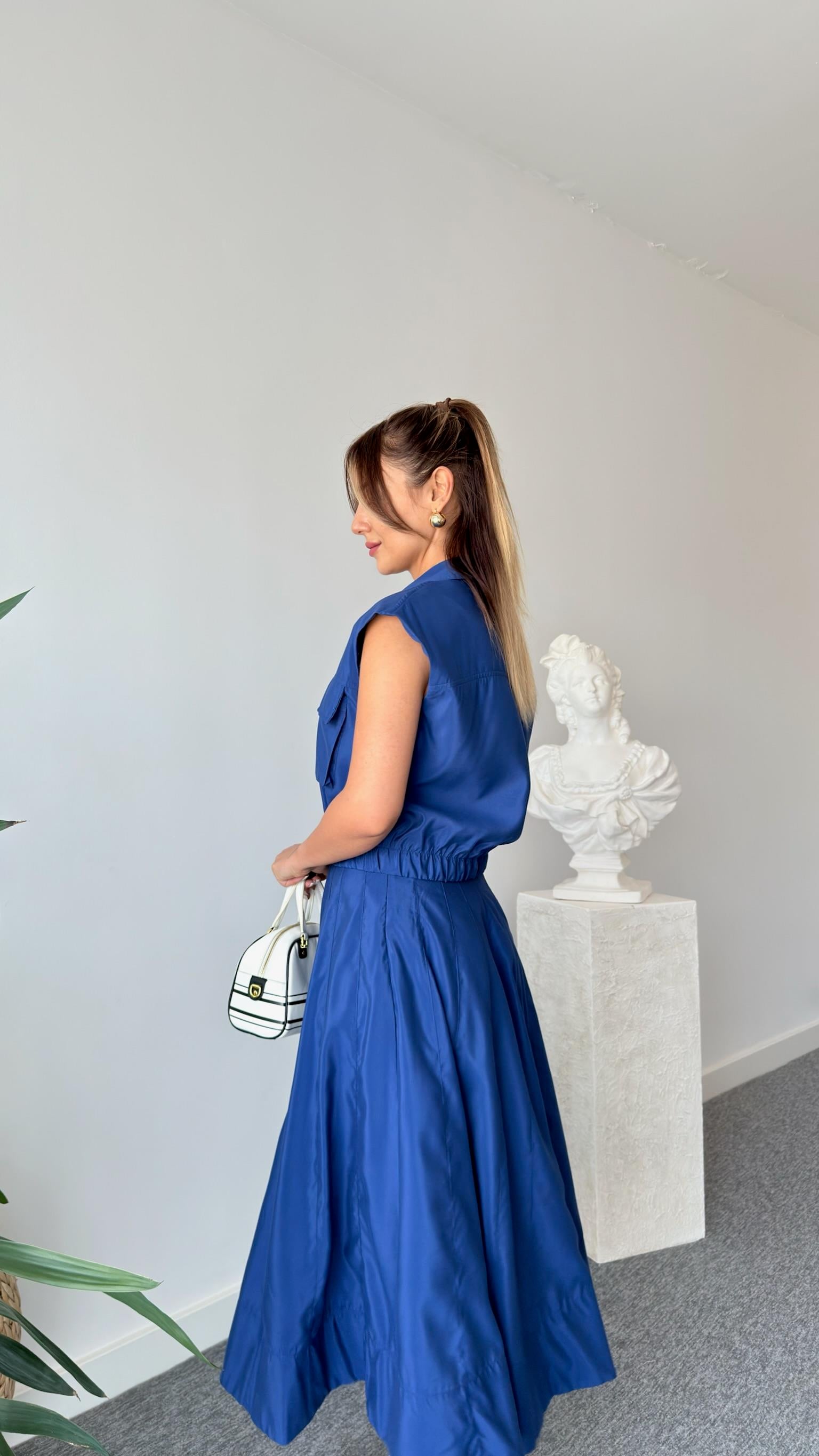 Mavi Zra Etekli Crop Takım