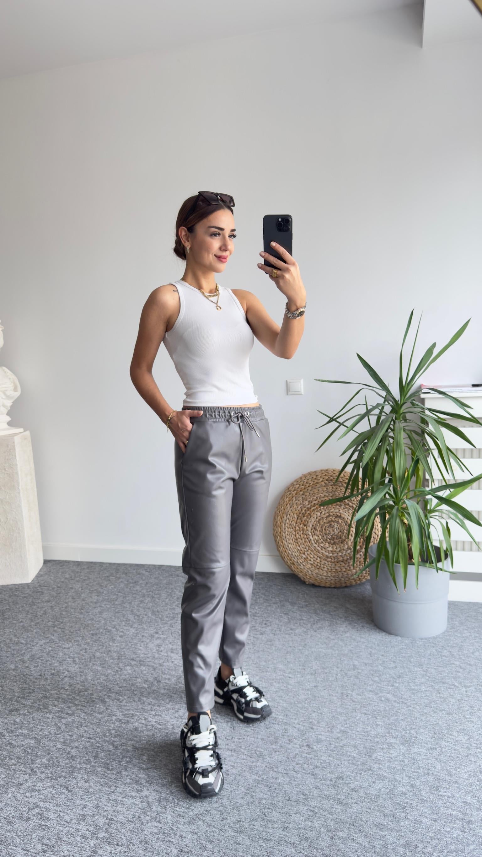 Marka Model İthal Gri Deri Pantolon