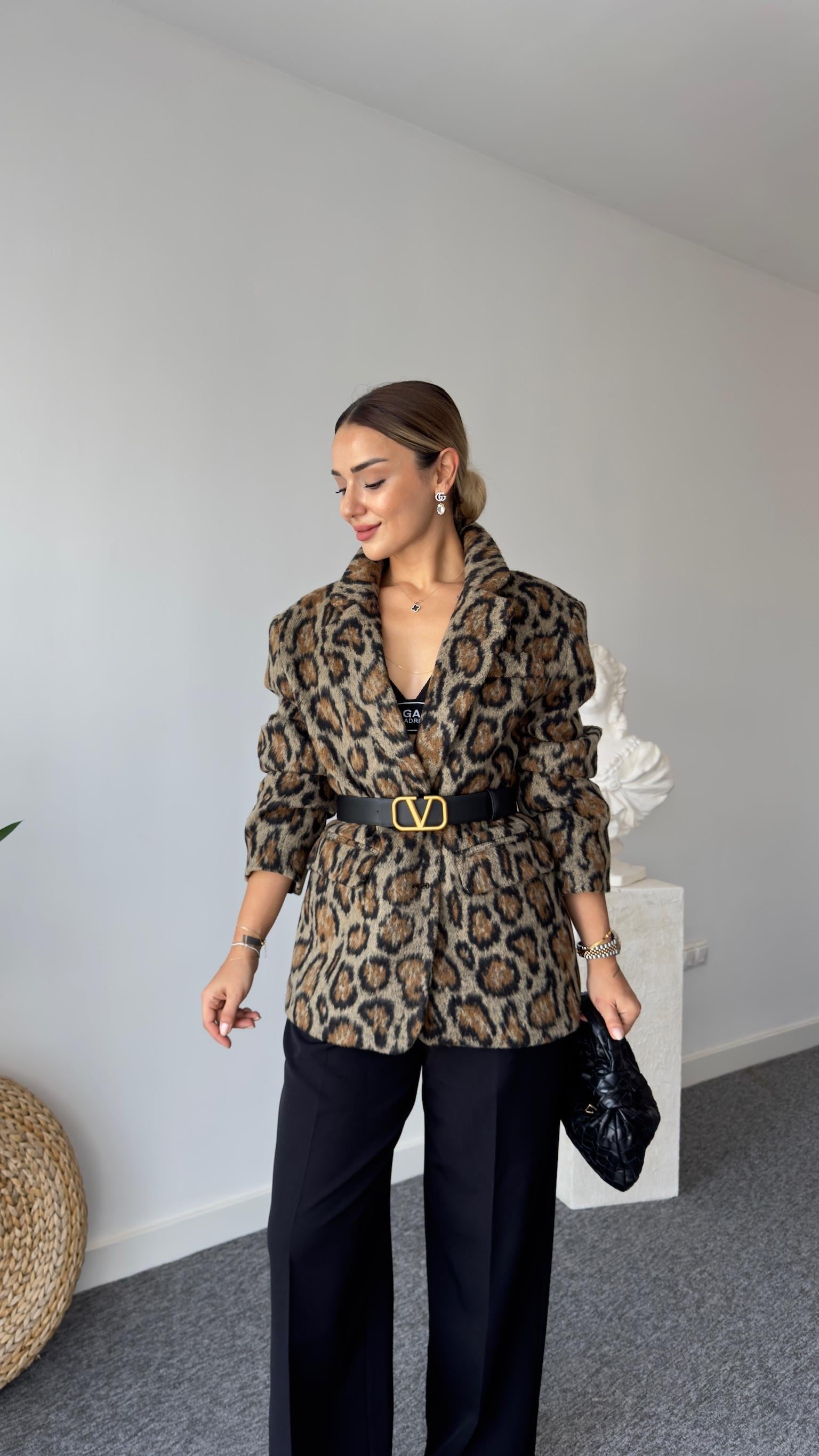 Premium Kaşe Leopar Ceket