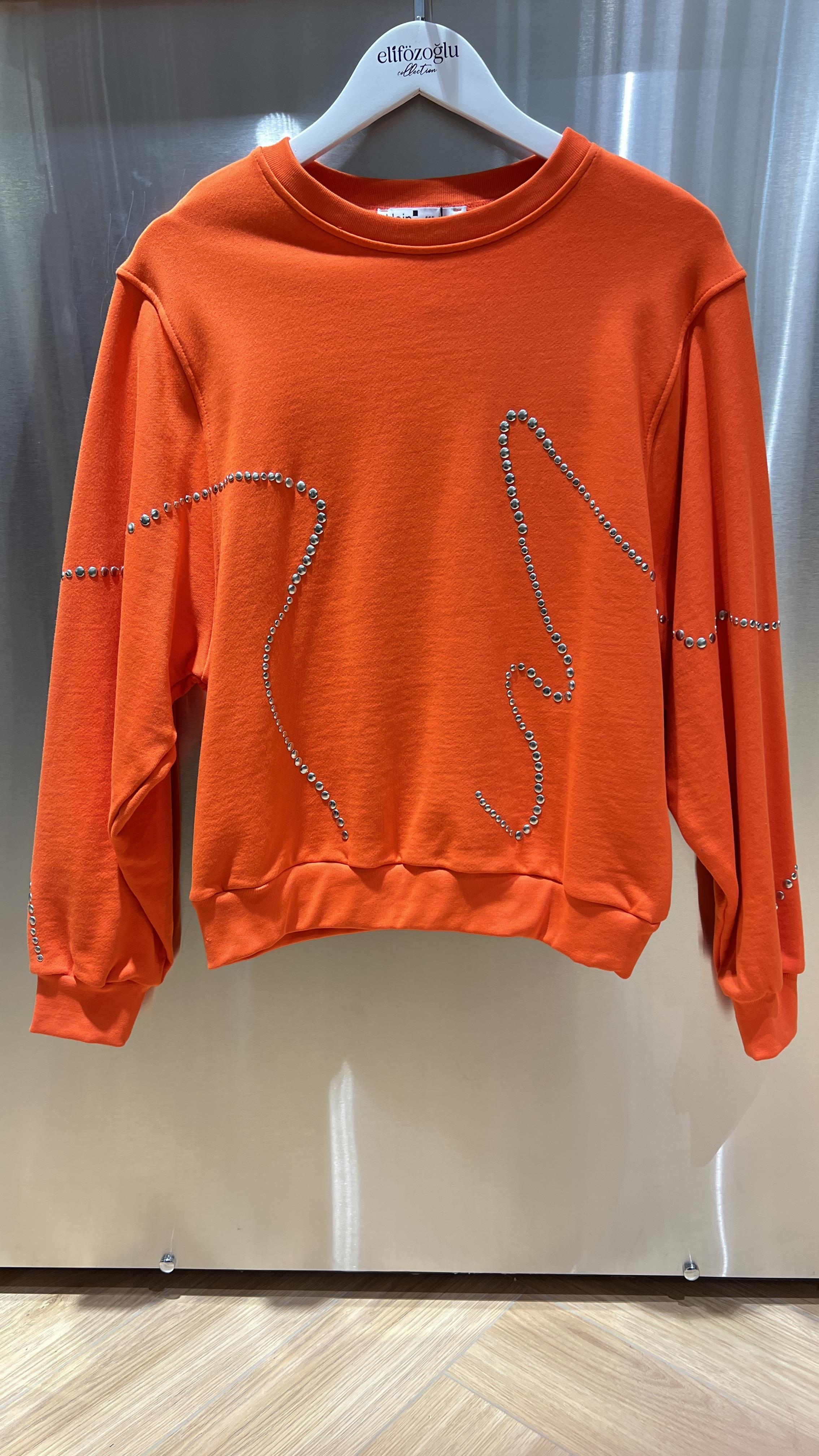 Zımba Baskılı Turuncu Sweatshirt