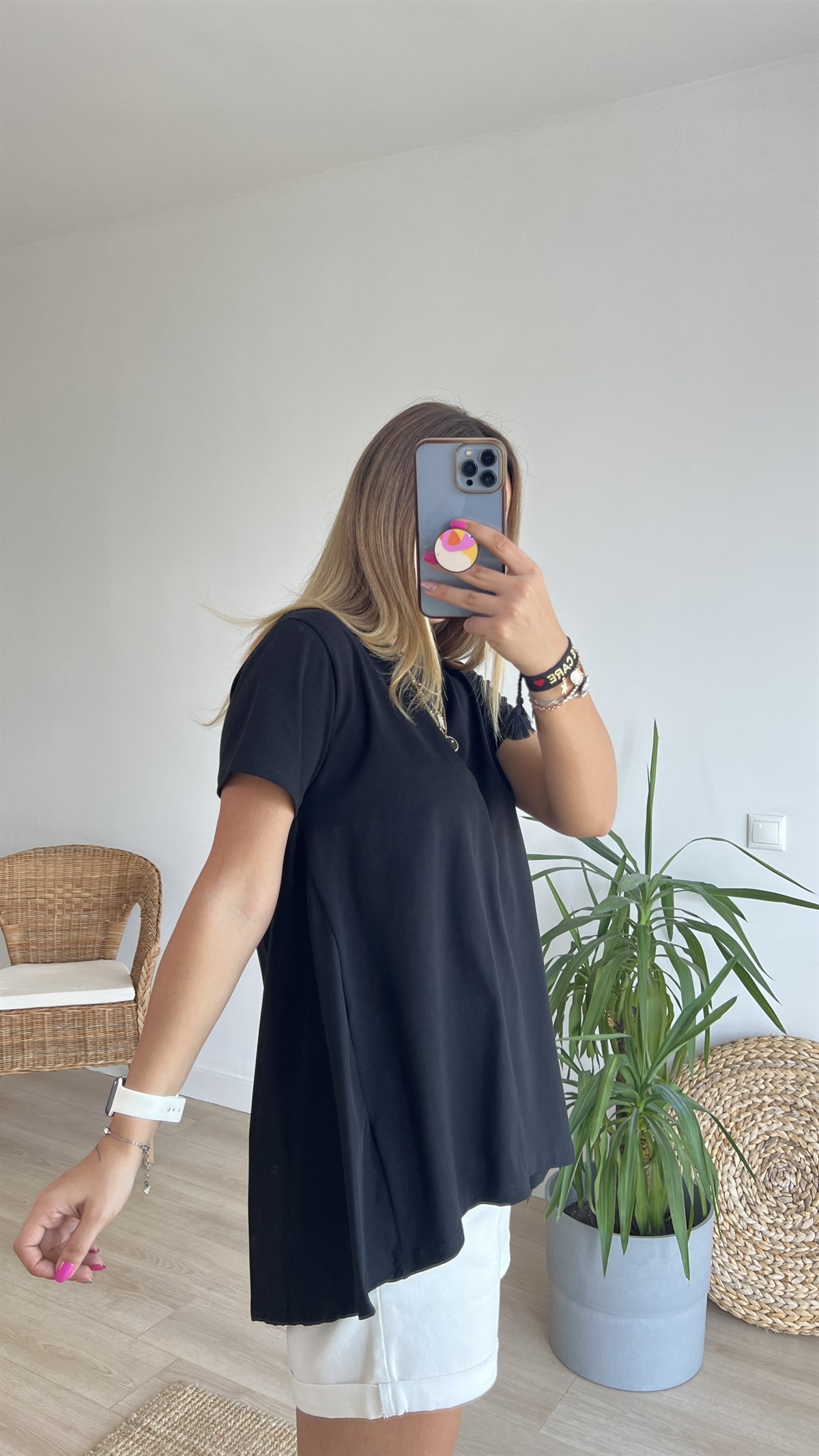 Arkası Poplin Detaylı Siyah Tshirt
