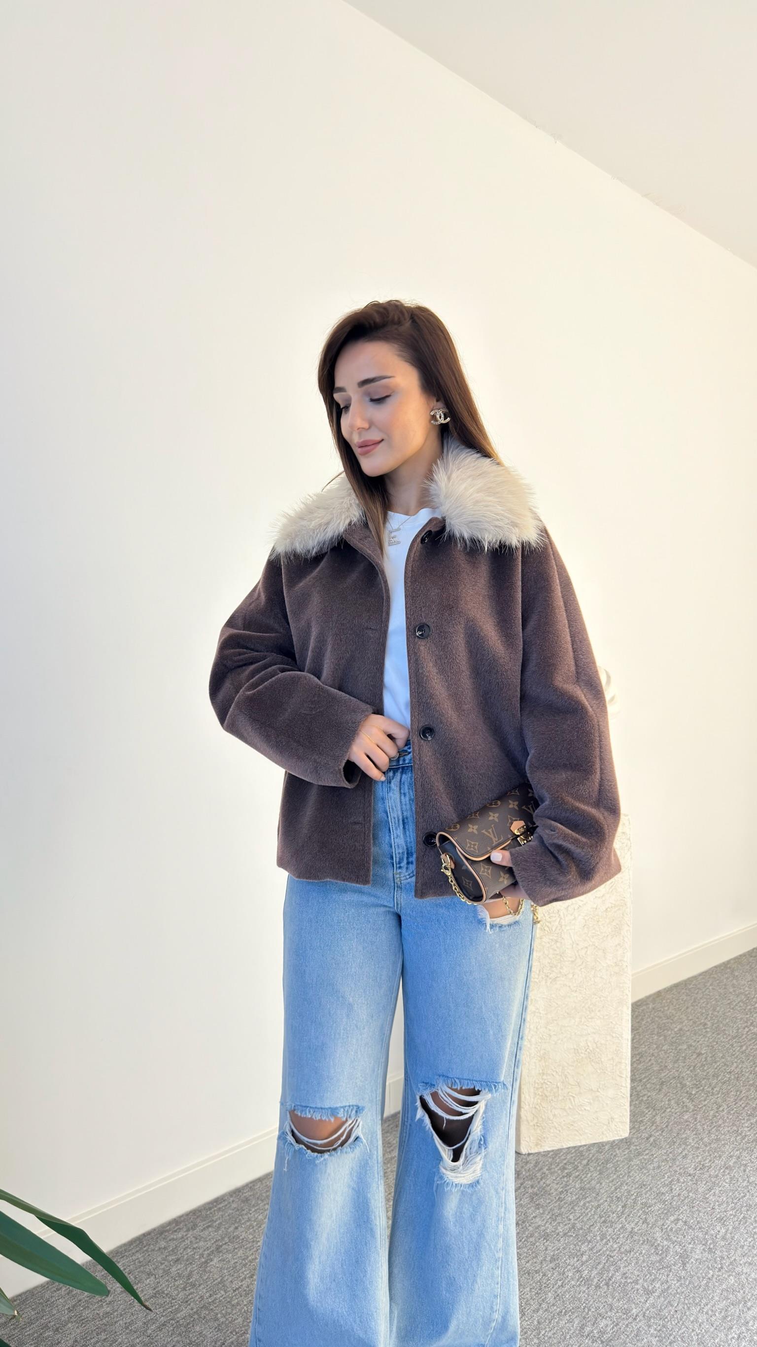 Kahve Mandie Yaka Kürklü Zra Model Kaşe Ceket
