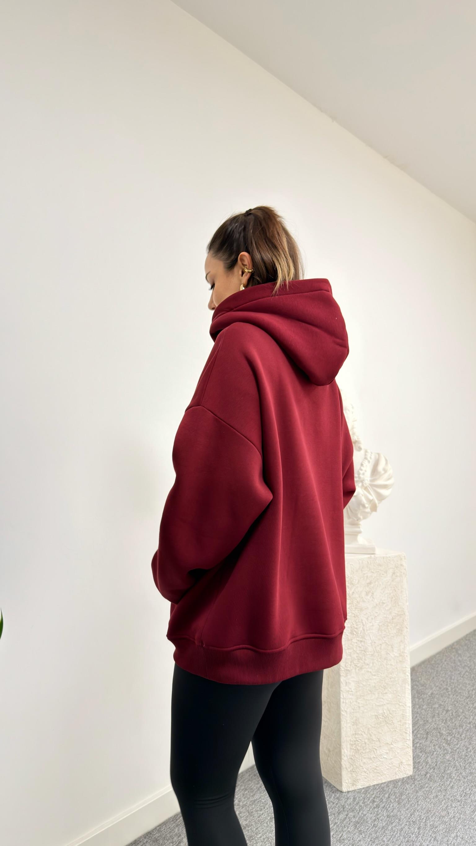 Bordo Kolu Etiket Detaylı Sweatshirt