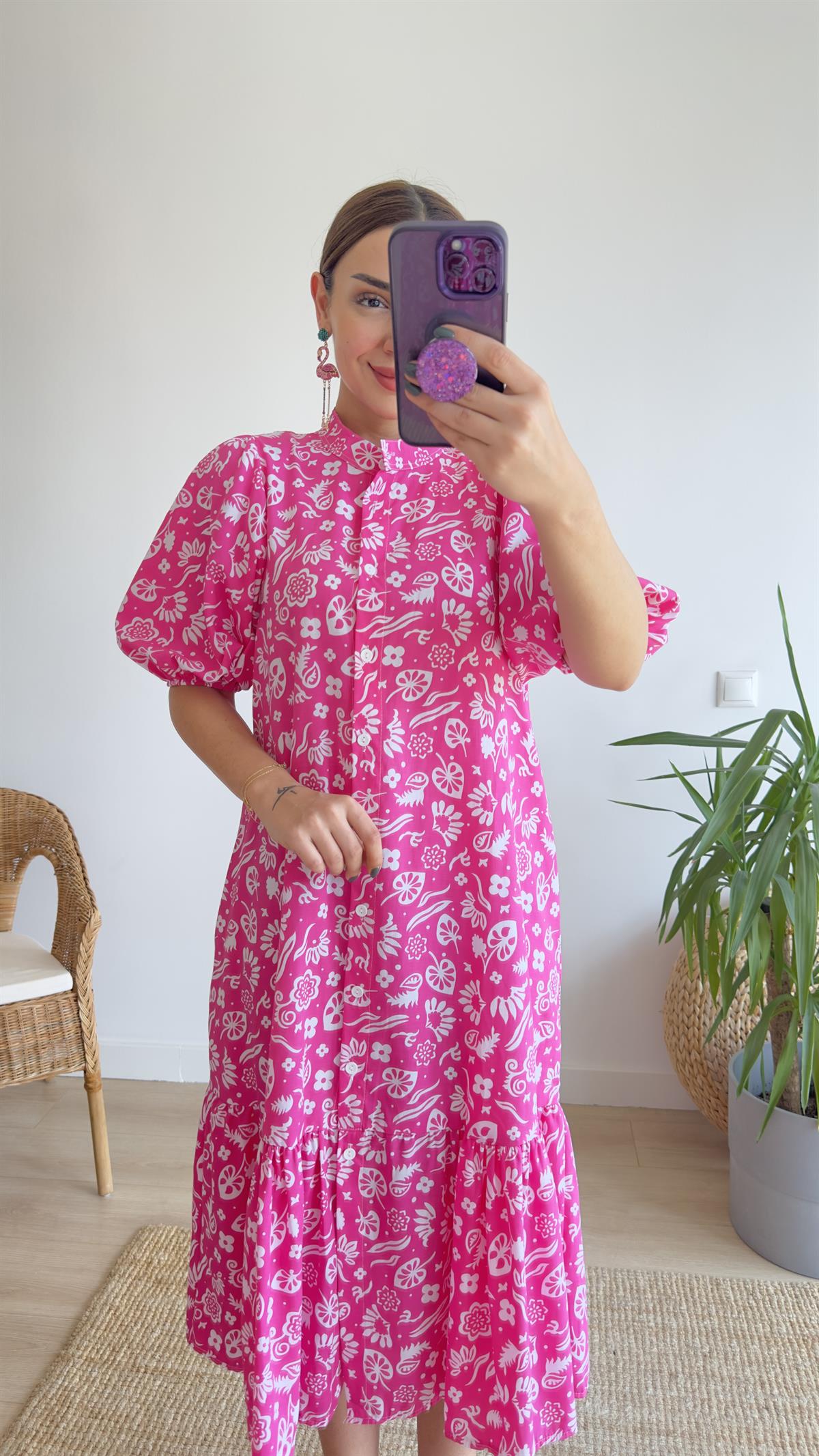 Levon Desenli Pembe Poplin Elbise 