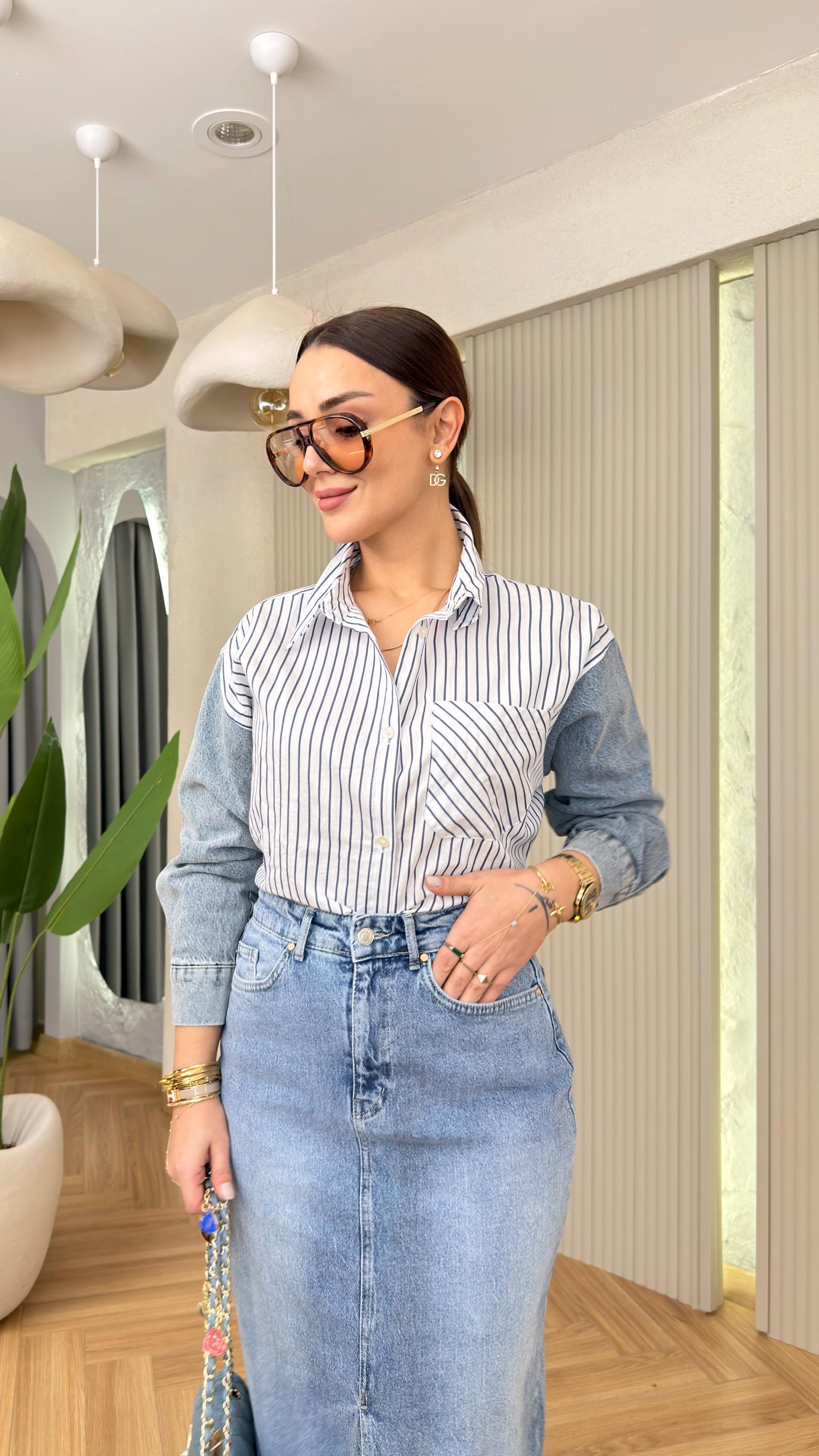 Stew Kollar Kotlu Çizgili Gömlek