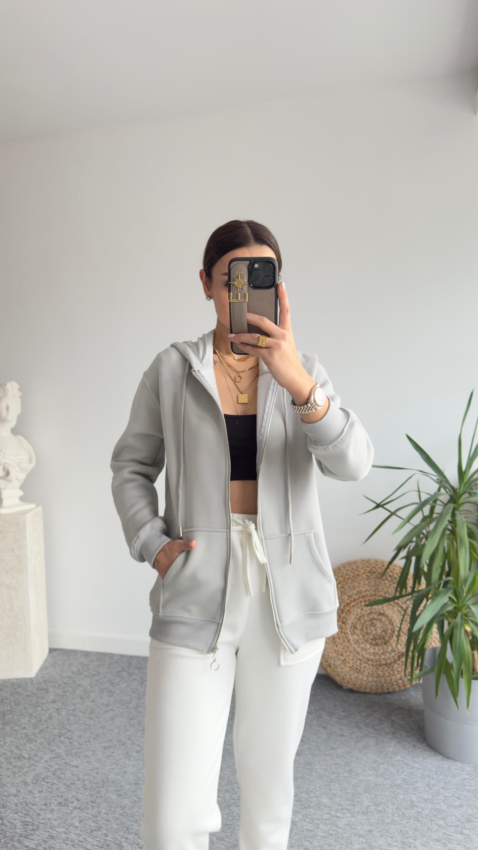 Şardonlu Gri Kapüşonlu Sweatshirt