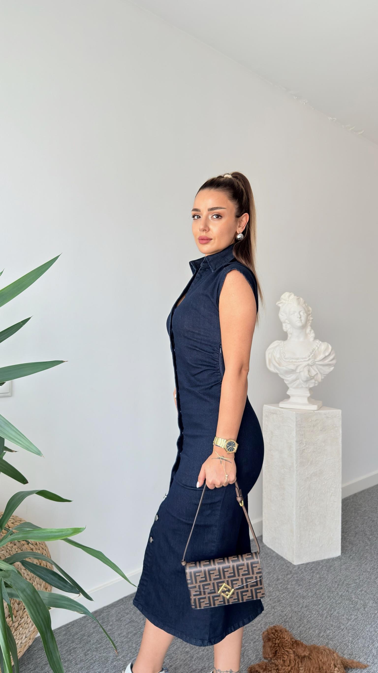 Yan Büzgülü Zra Model Jean Elbise 