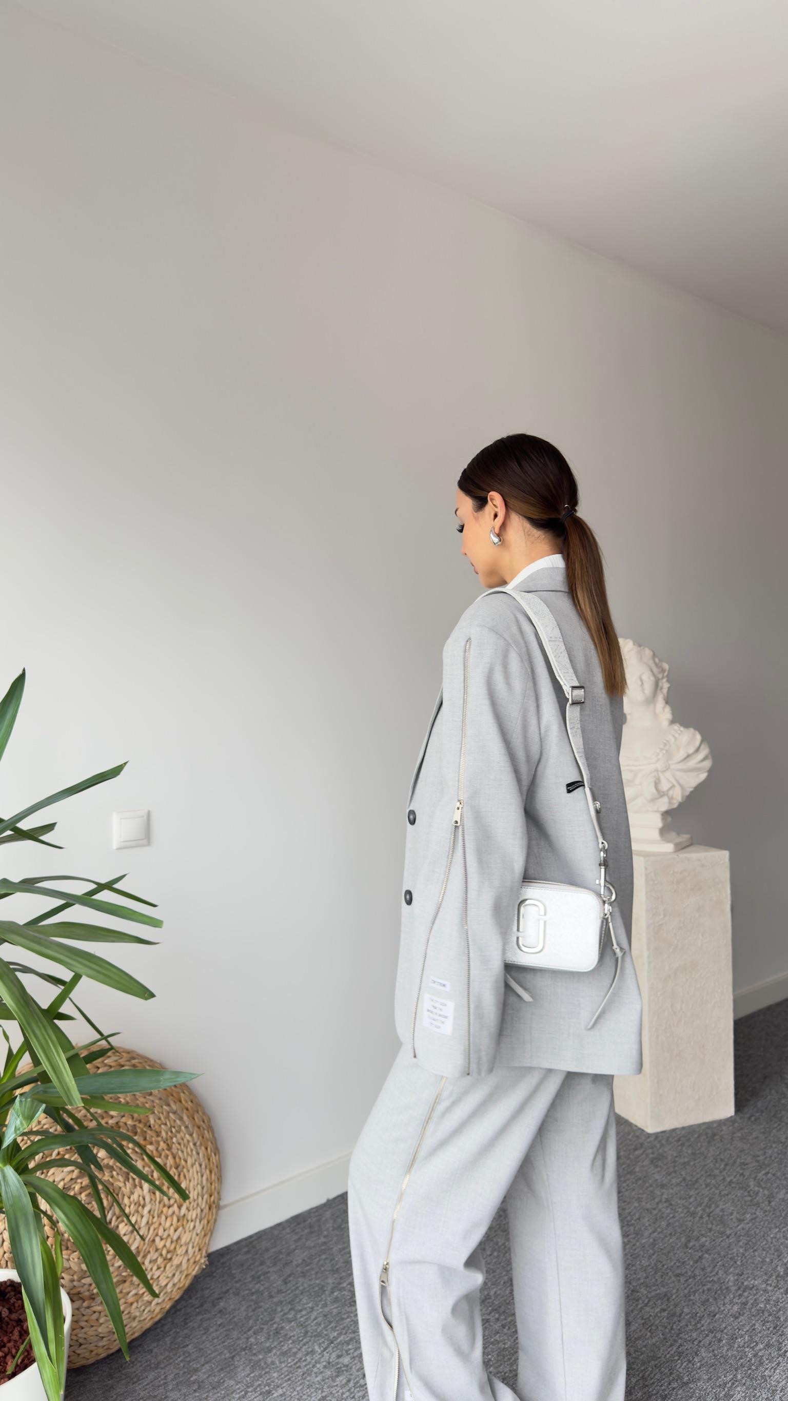 Machek Fermuar Detaylı Gri Blazer