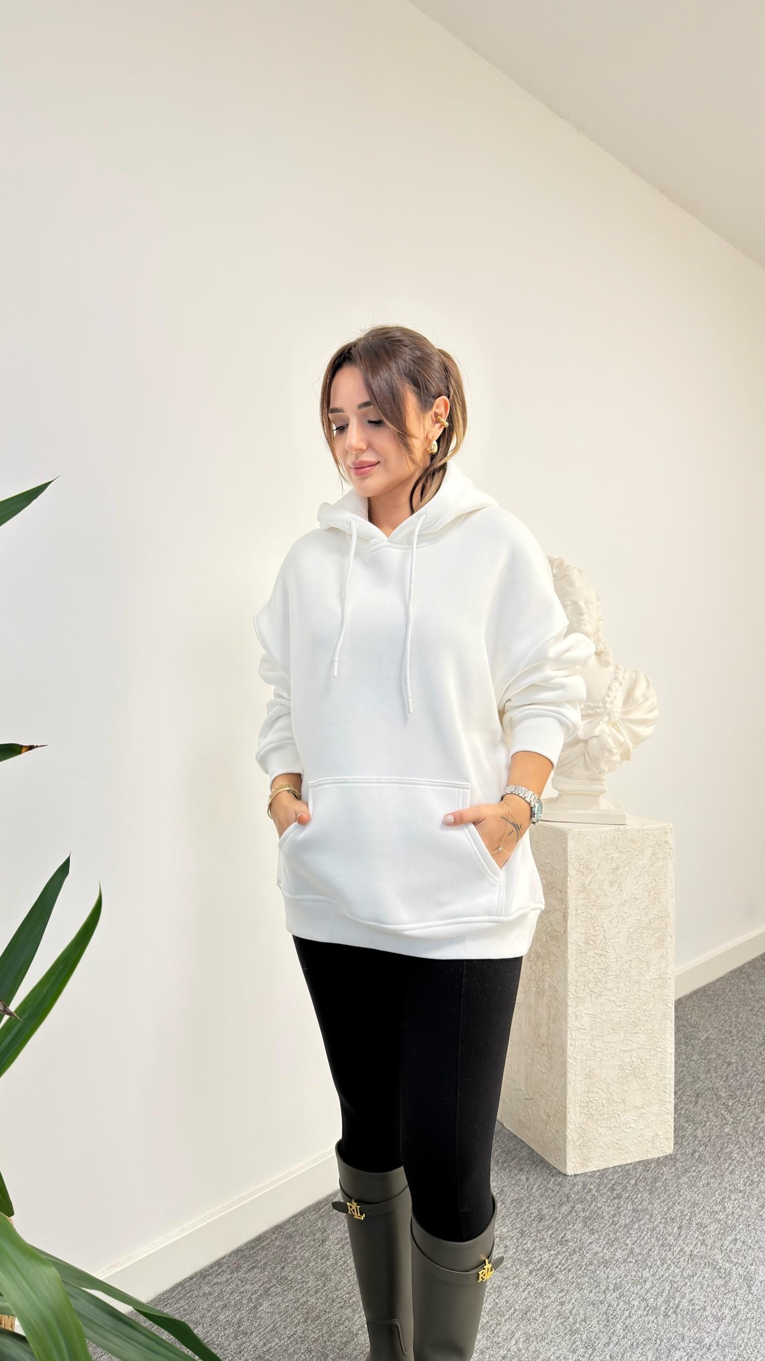 Beyaz Sırtı Mickey Aksesuarlı Kapüşonlu Sweatshirt