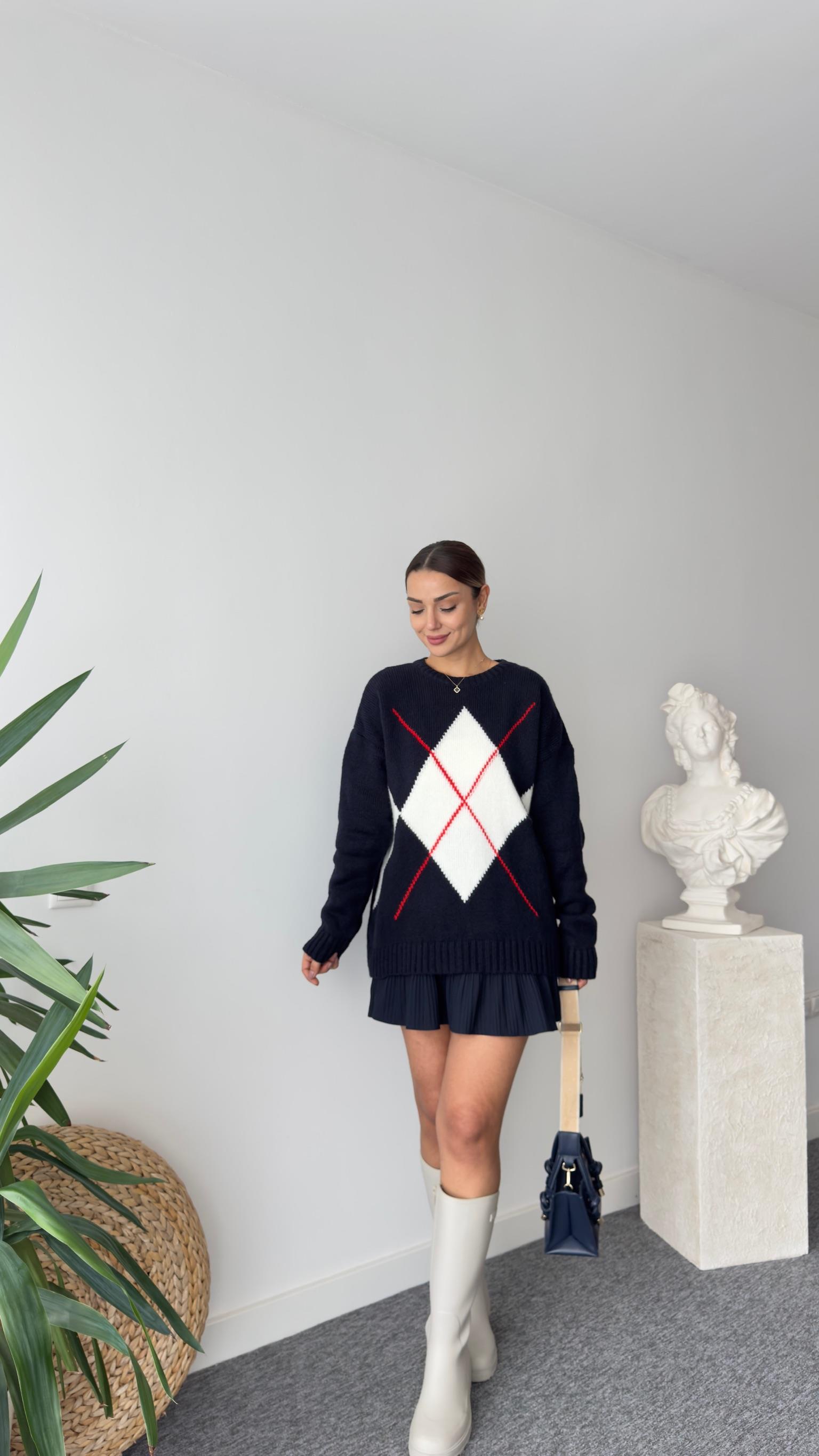 Mngo Lacivert Baklava Desen Kazak