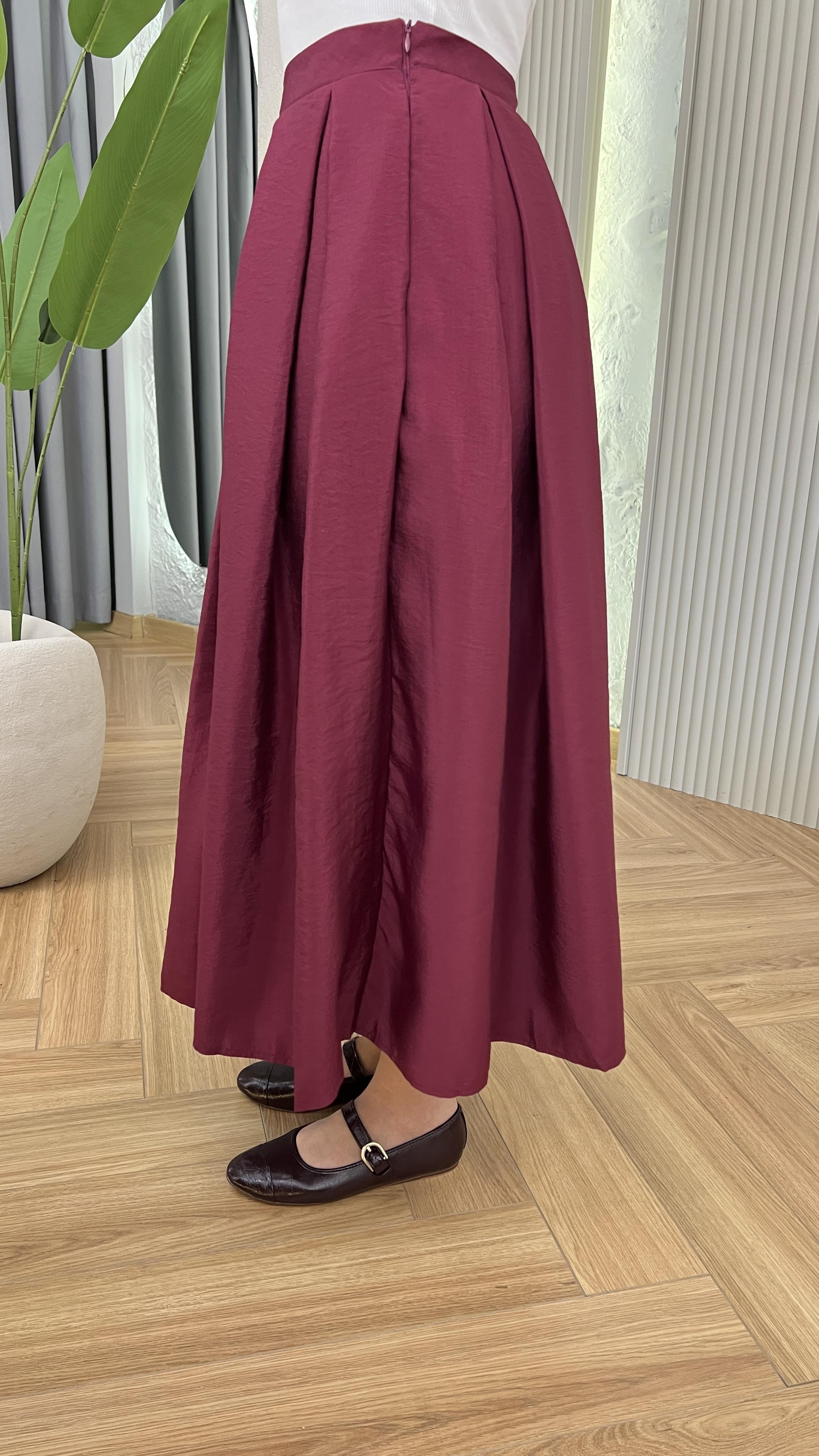 Bordo Yulia Pile Detaylı Etek