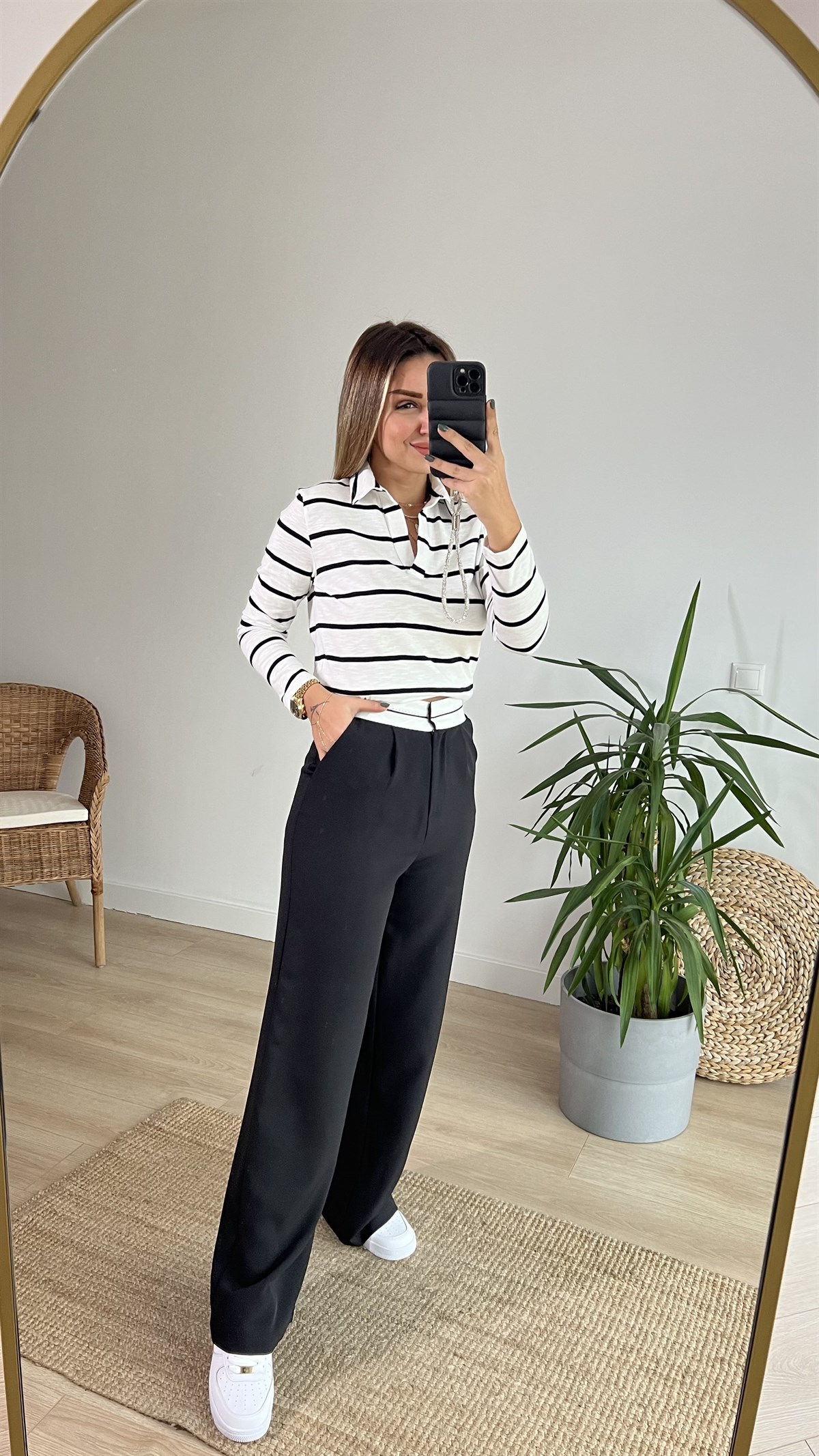 Polo Yaka Çizgili Basic Sweat
